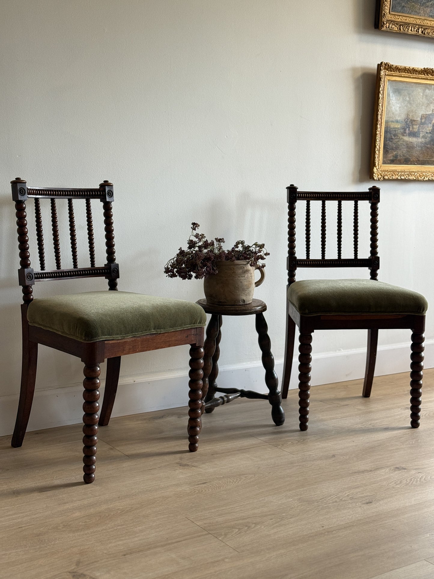 Pair of Antique English Oak Bobbin Chairs (circa 1880)