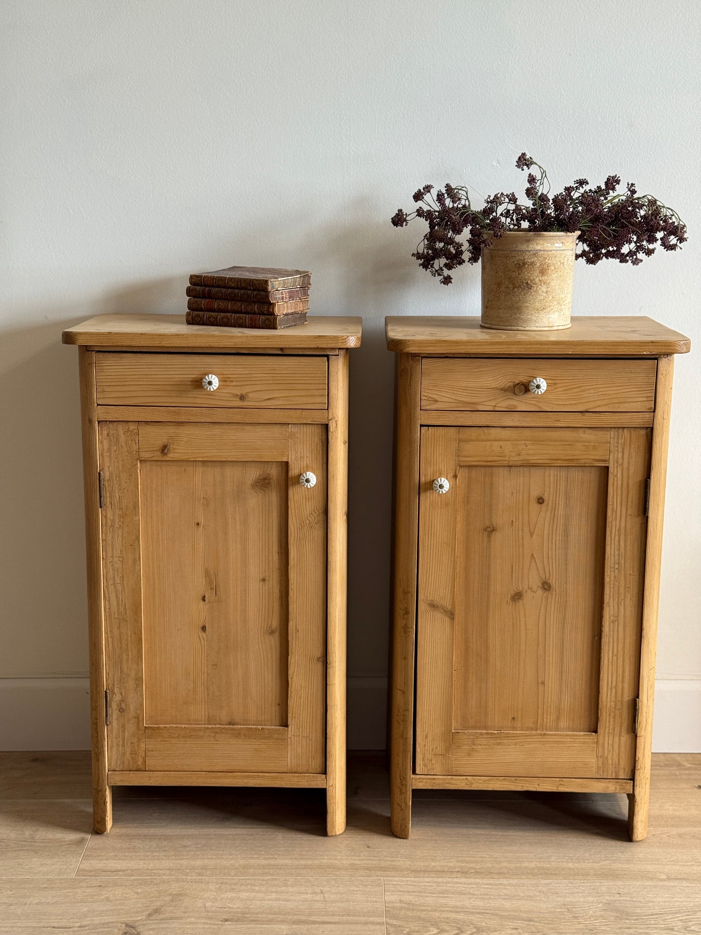 Set of Two Antique English Pine Nightstands