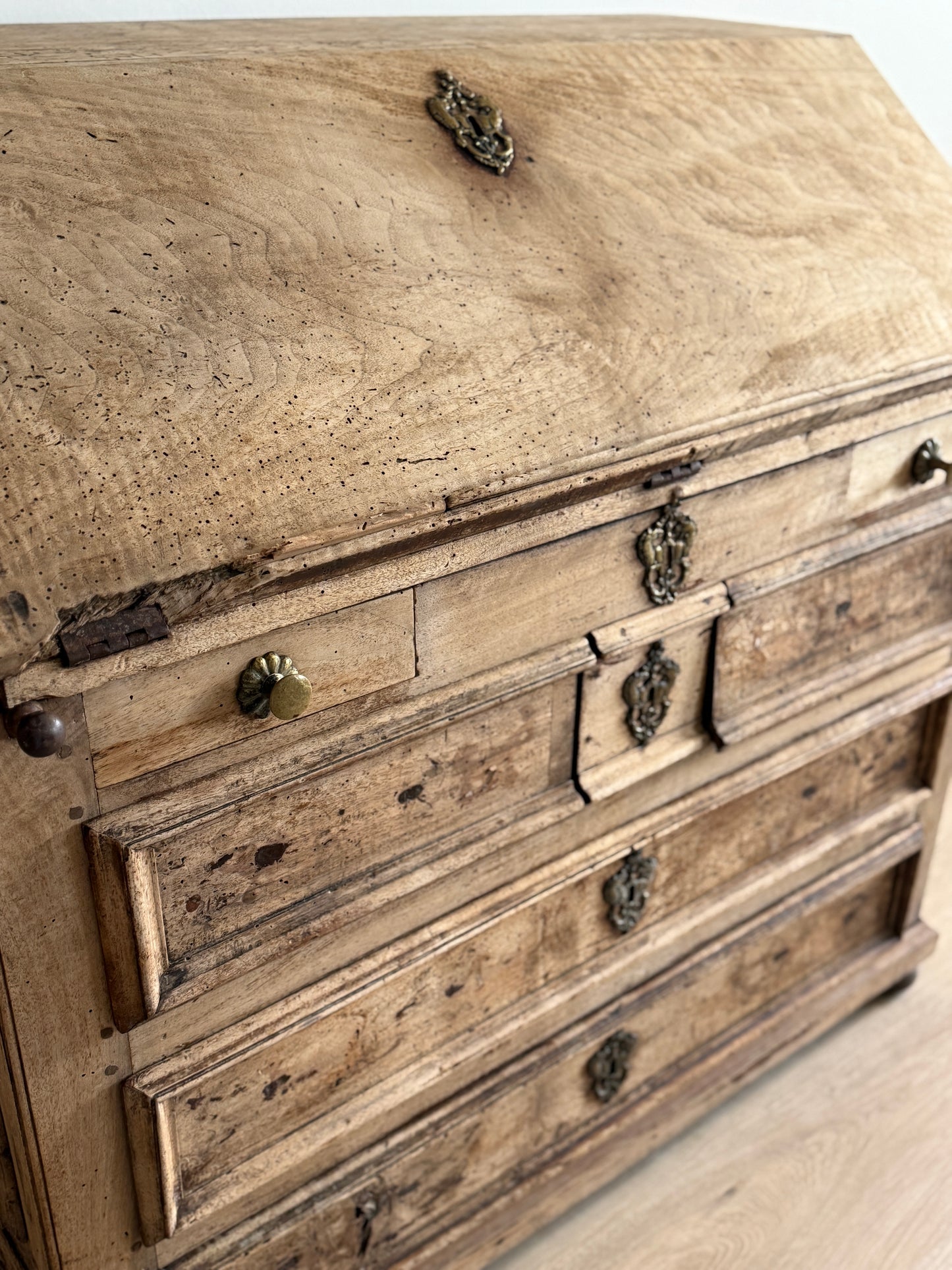 19th Century French Bleached Walnut Secretary Desk, Louis 13th style