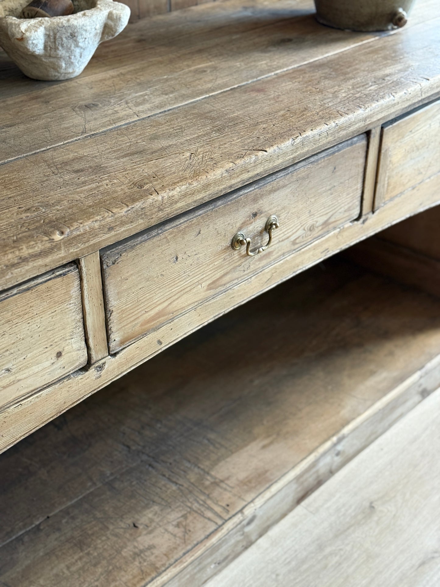 Large Antique English Pine Stepback Hutch