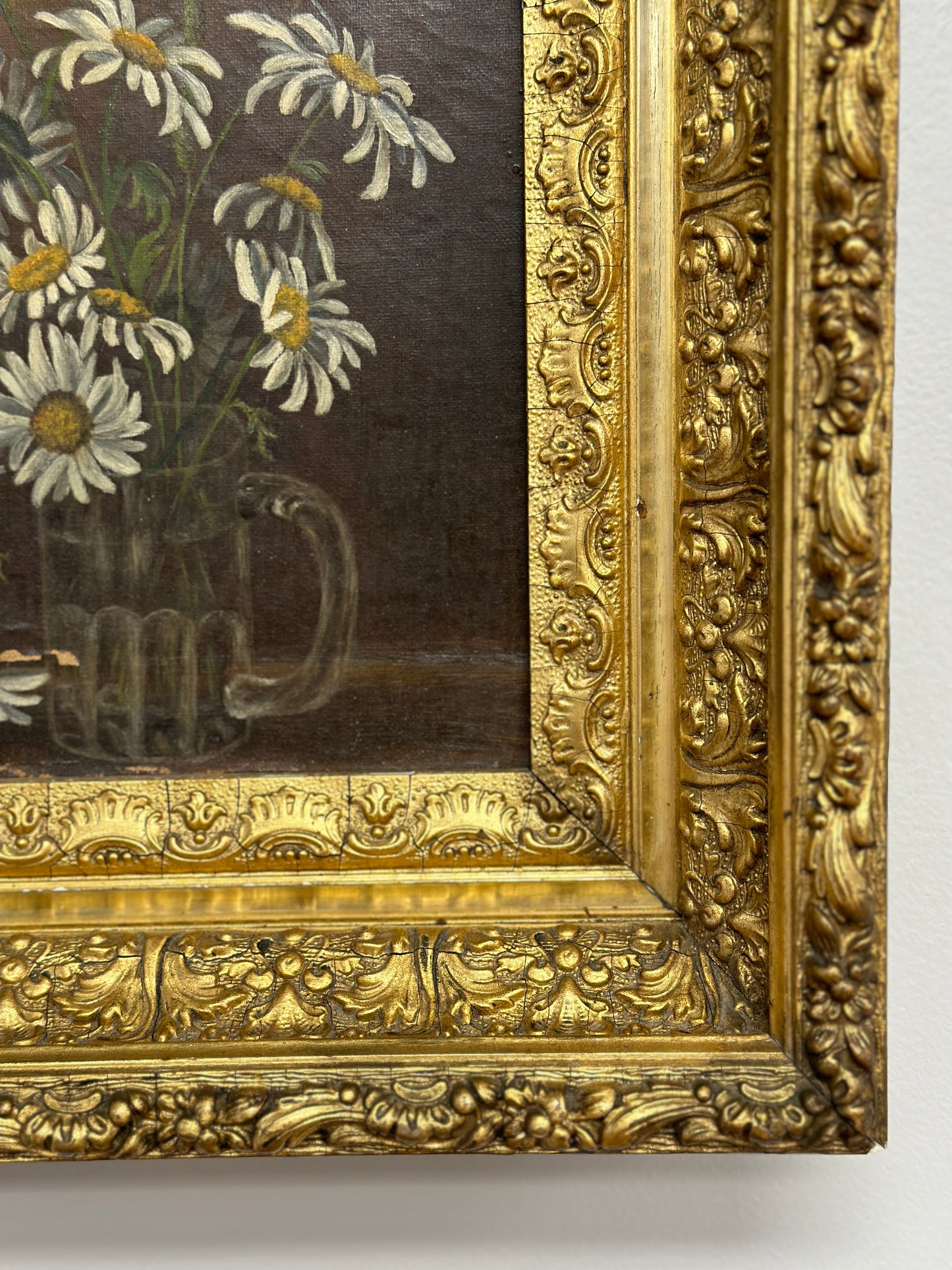Original Antique Oil Painting, Moody Florals