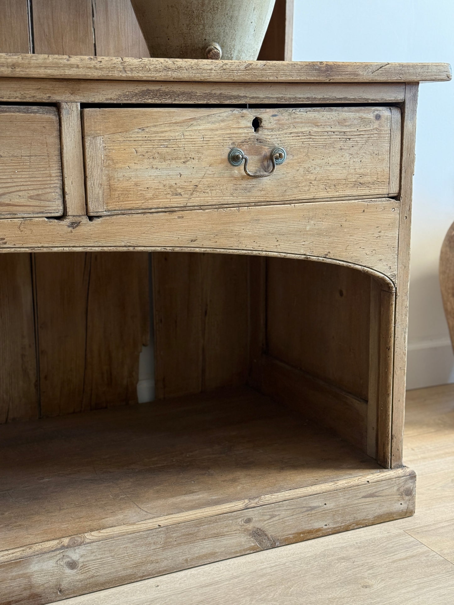 Large Antique English Pine Stepback Hutch