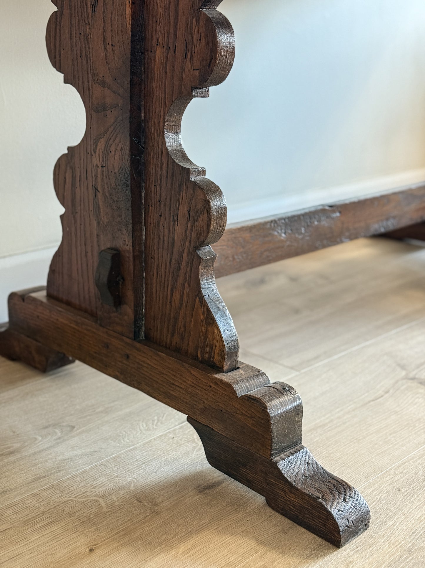 Antique French Dining Table with Oak/Ash base, Fruitwood Top
