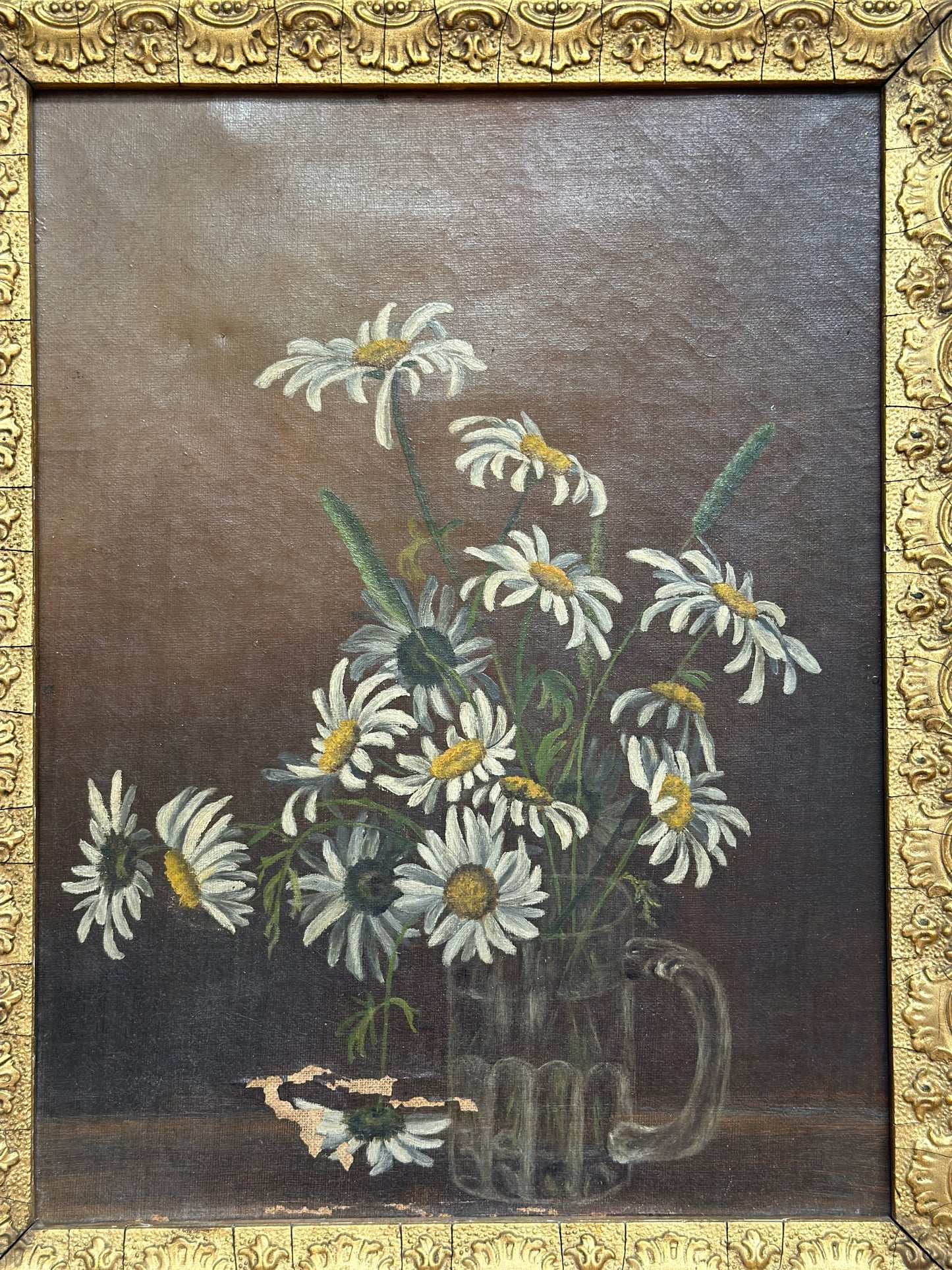 Original Antique Oil Painting, Moody Florals
