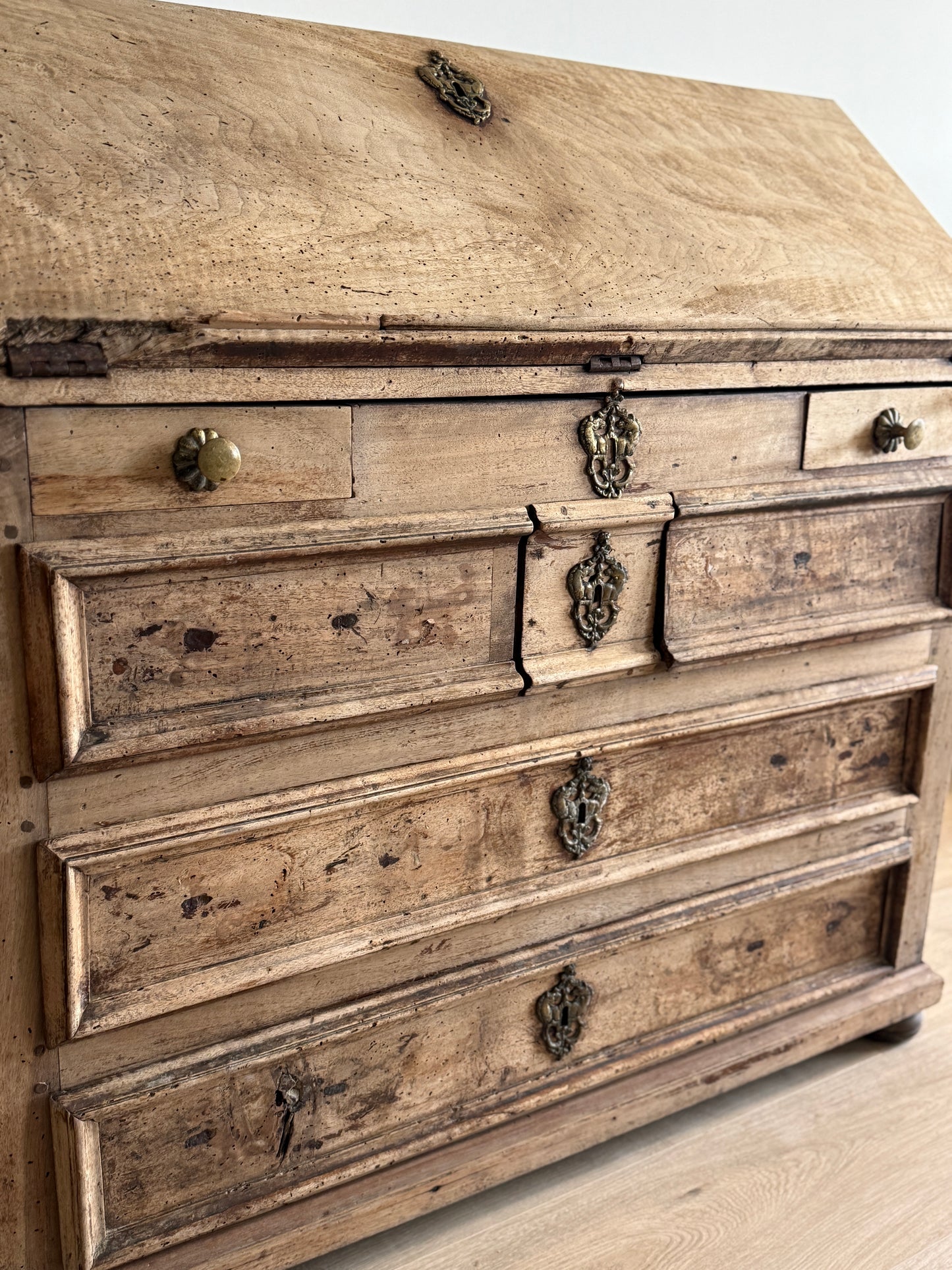 19th Century French Bleached Walnut Secretary Desk, Louis 13th style