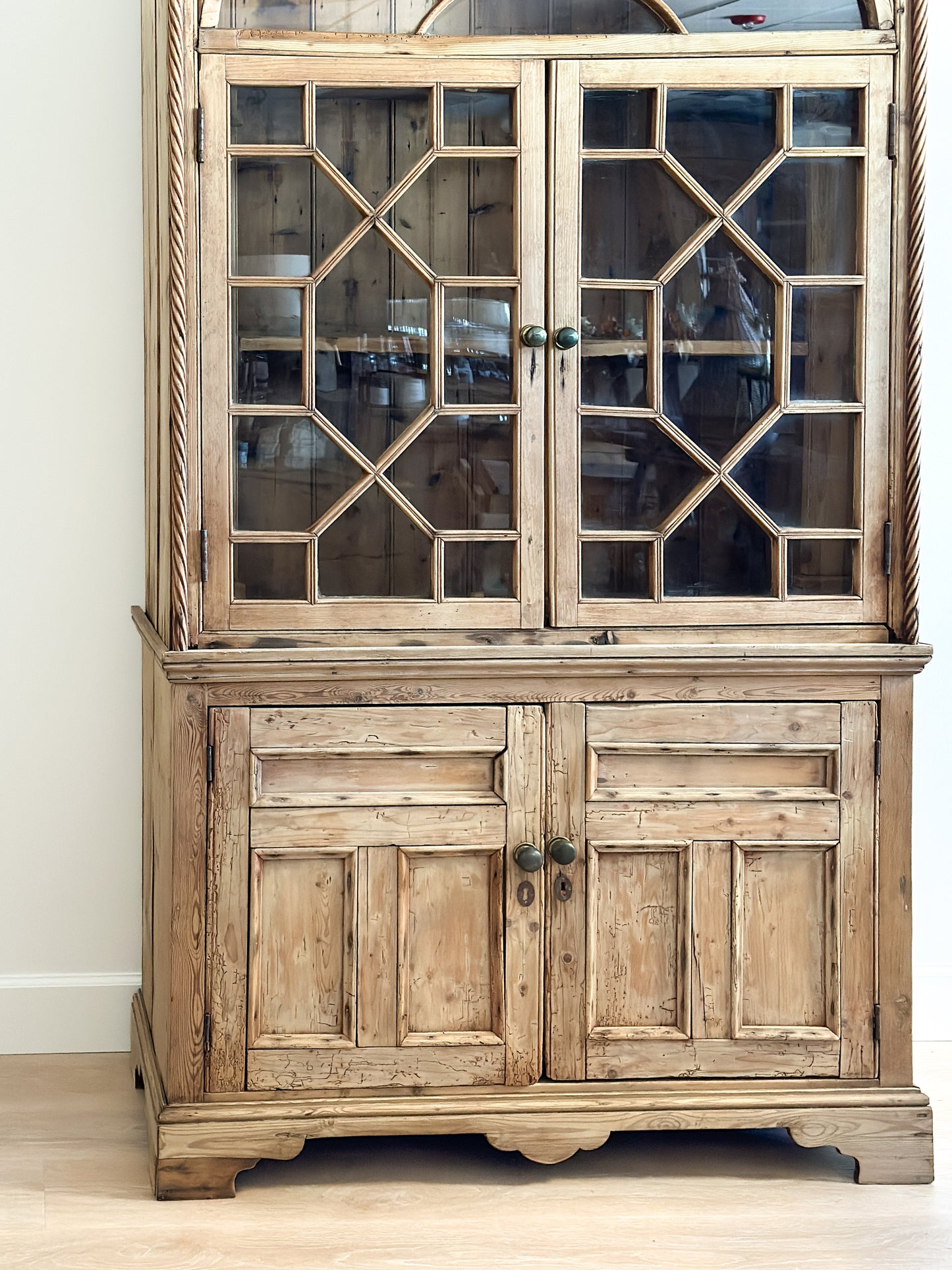 Antique English Pine Glass Cupboard/Hutch