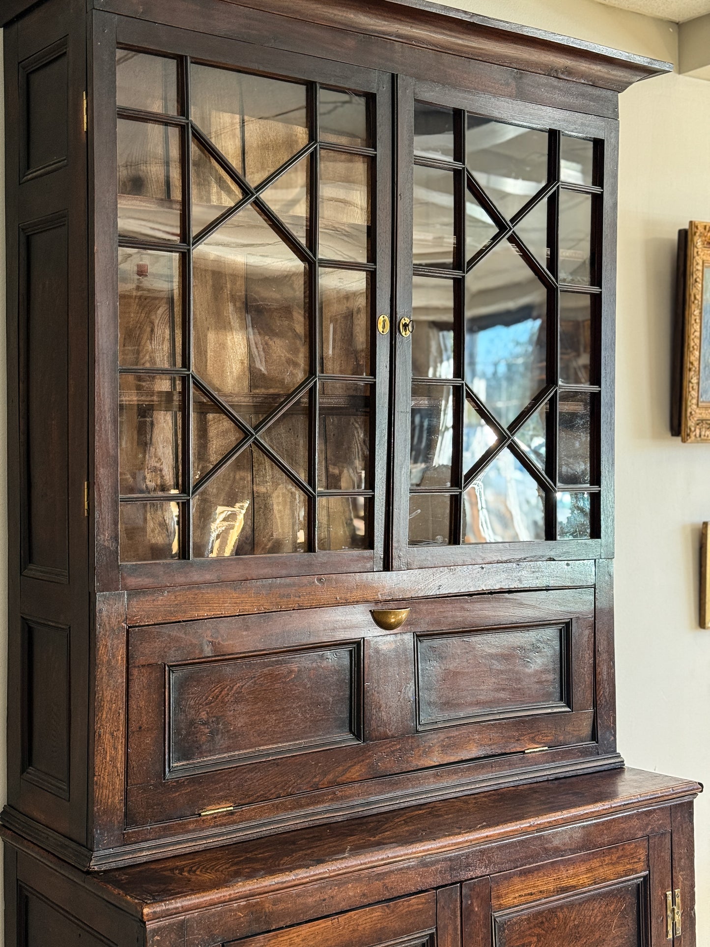 Antique English Oak Hutch with Glass Doors