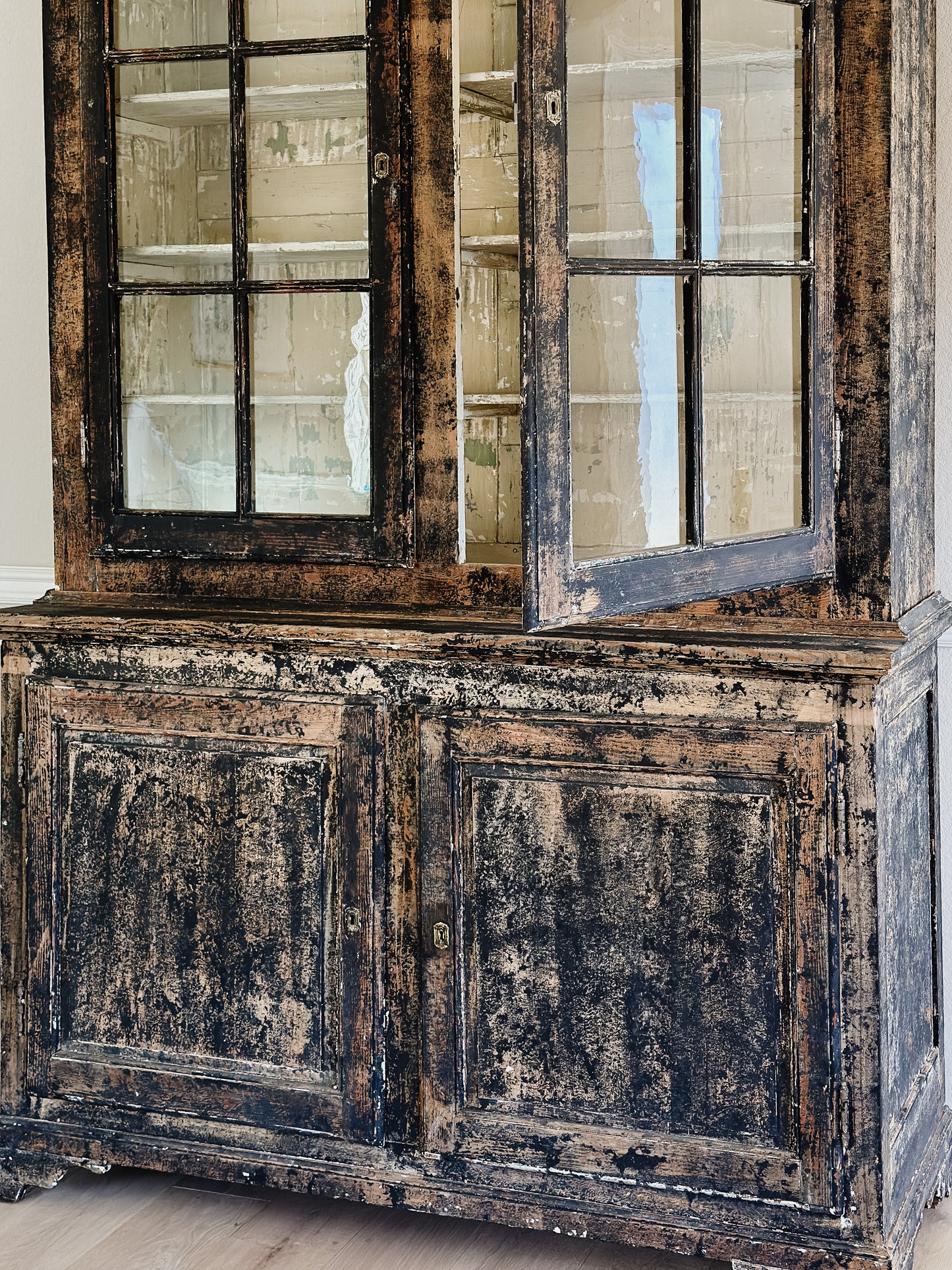 Antique Black Painted French Hutch