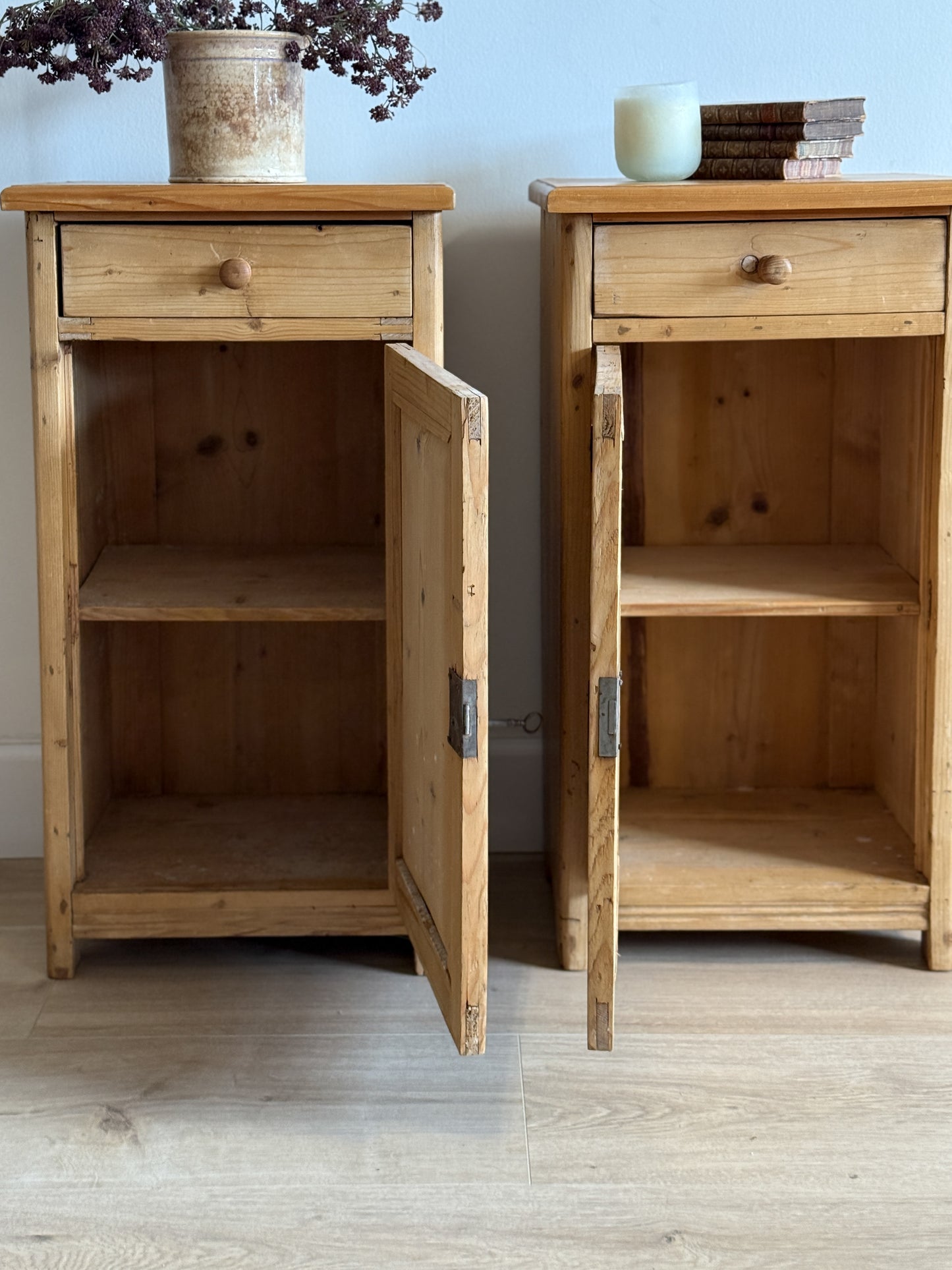 Set of Two Antique English Pine Nightstands