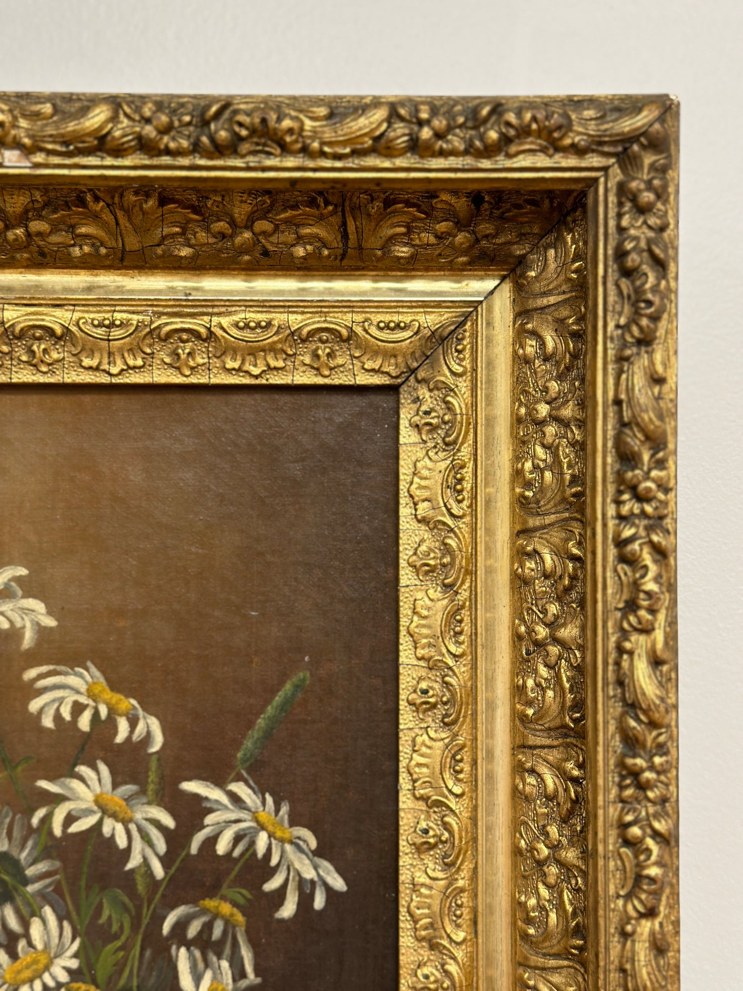 Original Antique Oil Painting, Moody Florals