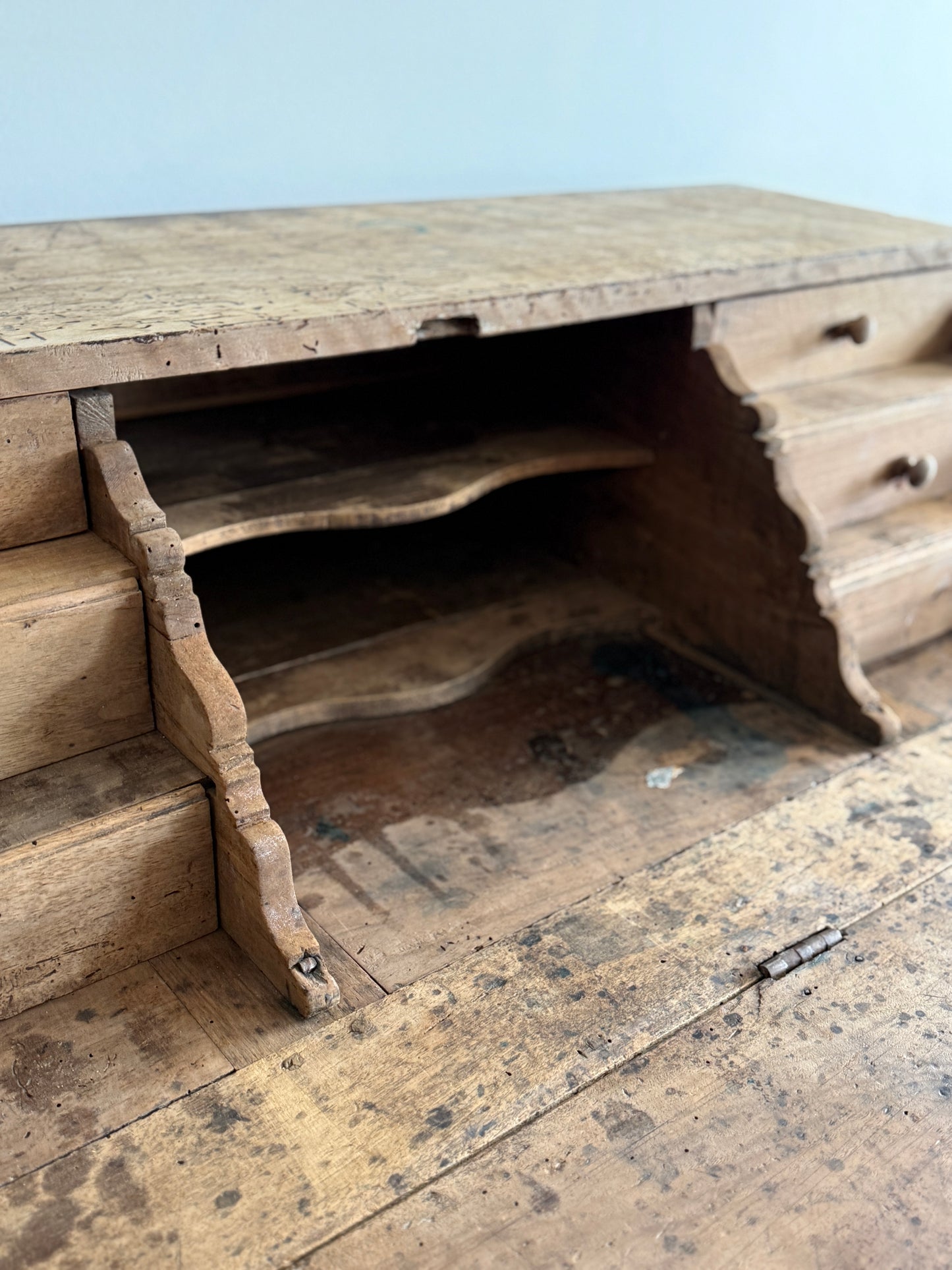 19th Century French Bleached Walnut Secretary Desk, Louis 13th style