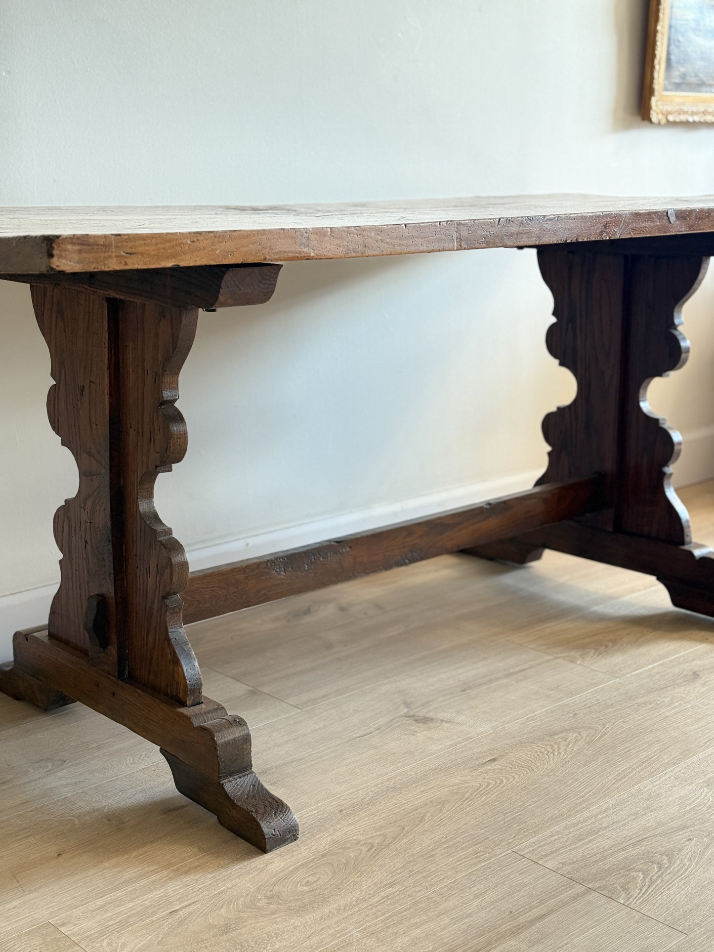 Antique French Dining Table with Oak/Ash base, Fruitwood Top