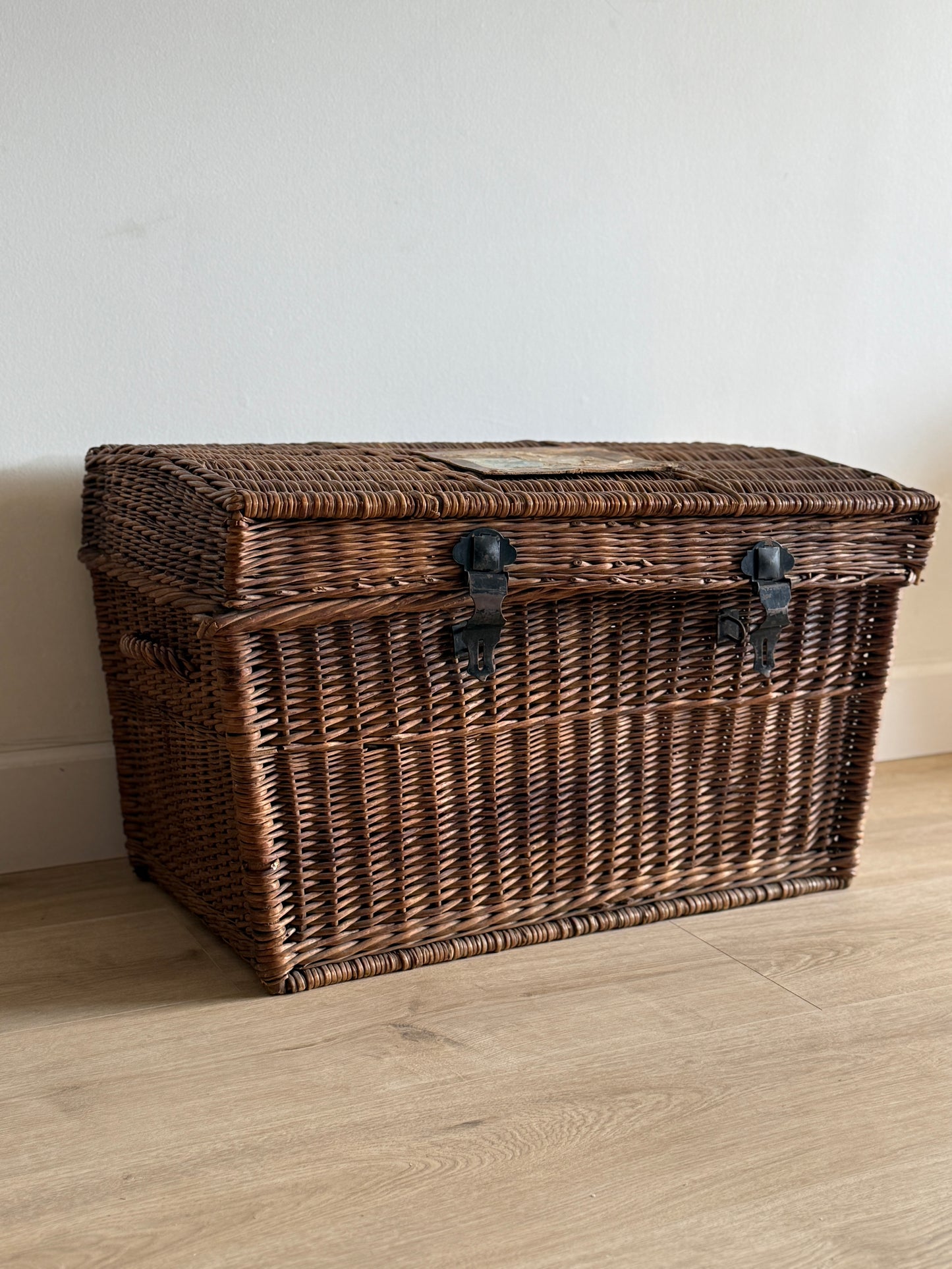 Antique English Woven Trunk, Dark