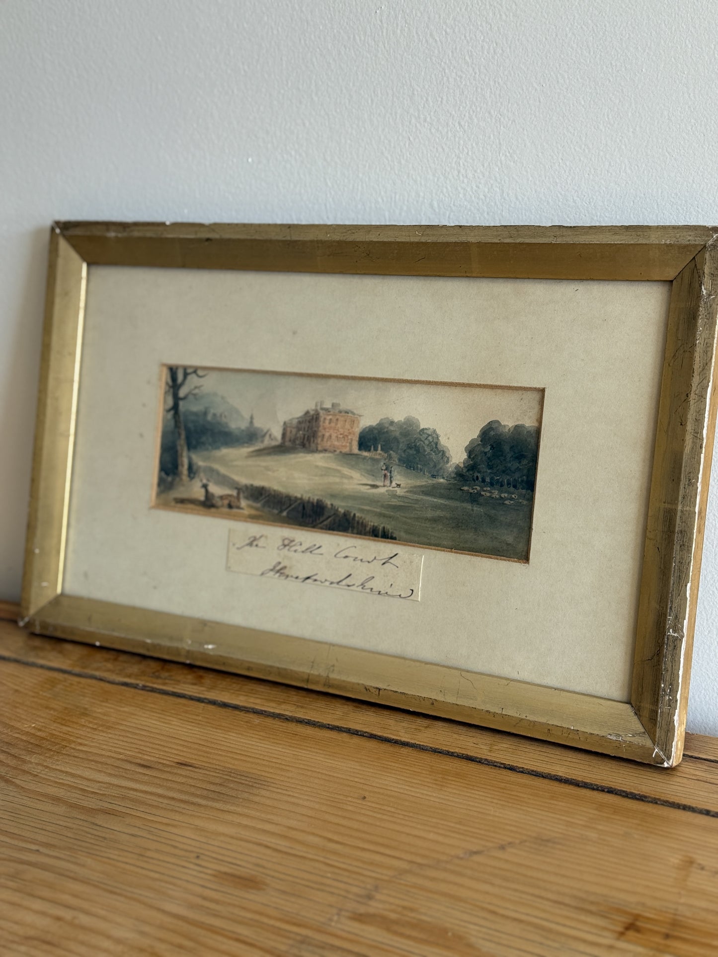 Antique Original English Watercolor Painting, The Hill Court