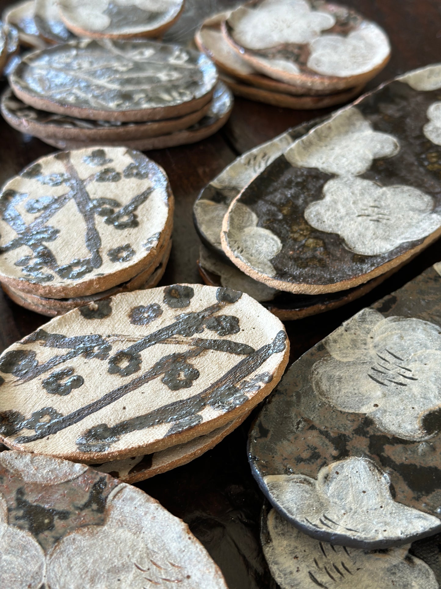 Handmade Painted French Stoneware Trays