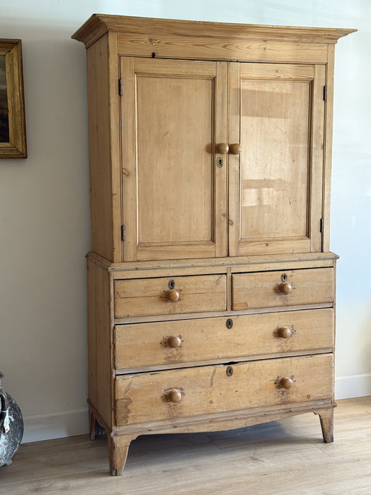 Antique English Pine Linen Press