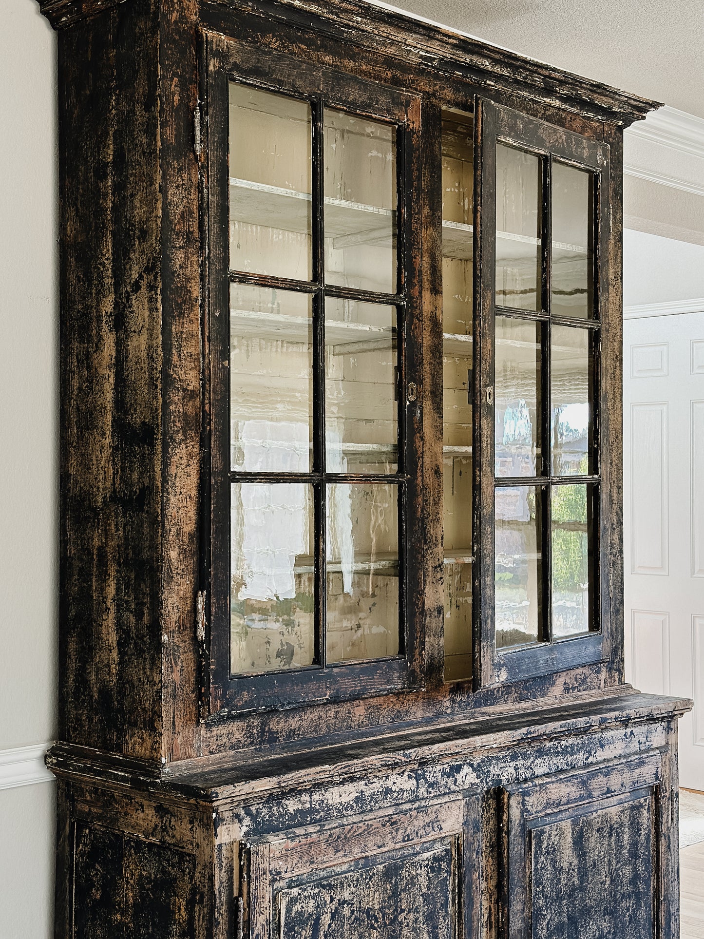 Antique Black Painted French Hutch