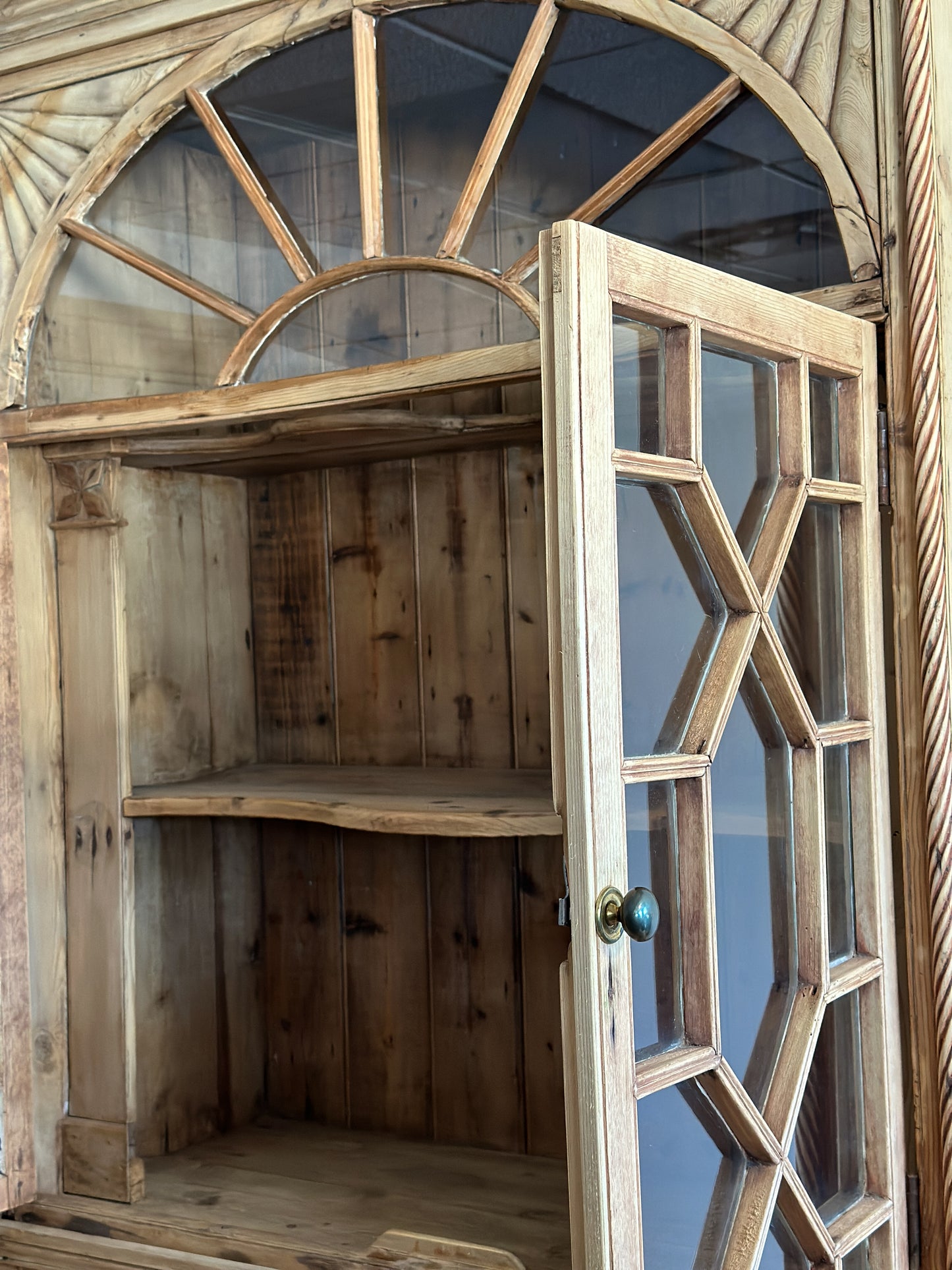 Antique English Pine Glass Cupboard/Hutch