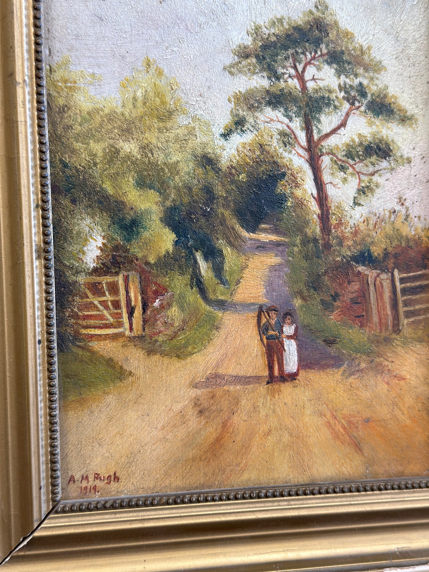 Original Antique European Oil Painting, Country Harvest