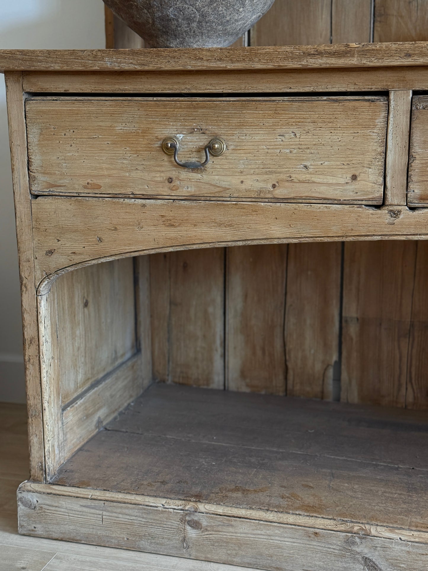 Large Antique English Pine Stepback Hutch