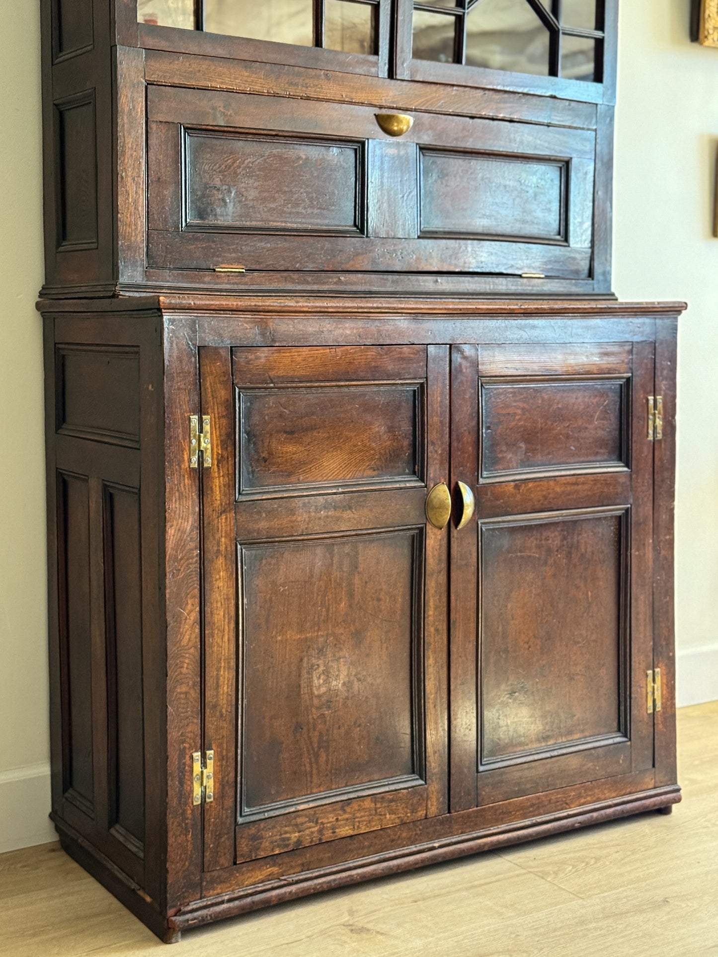 Antique English Oak Hutch with Glass Doors