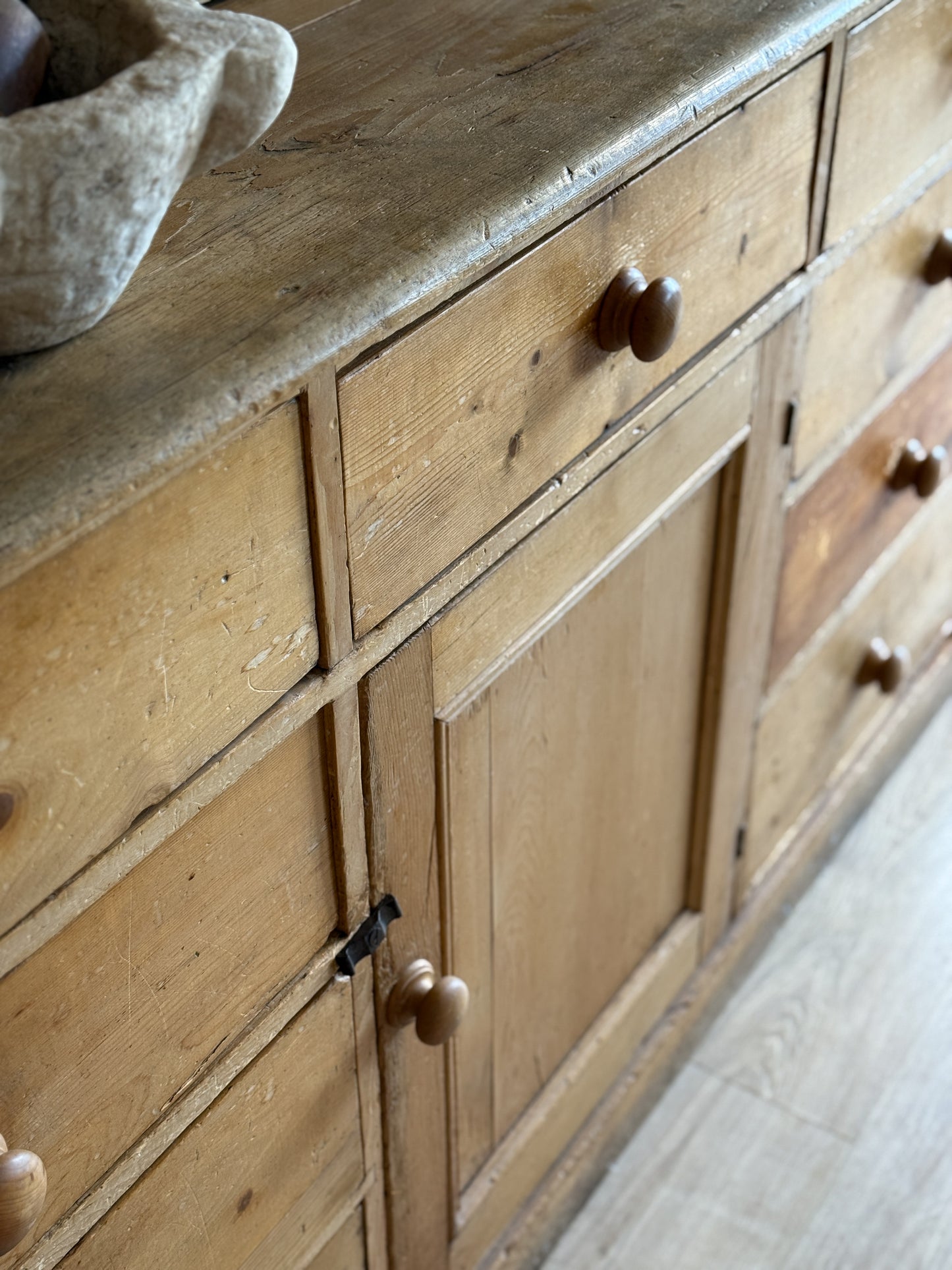 Large Antique English Pine Stepback Hutch
