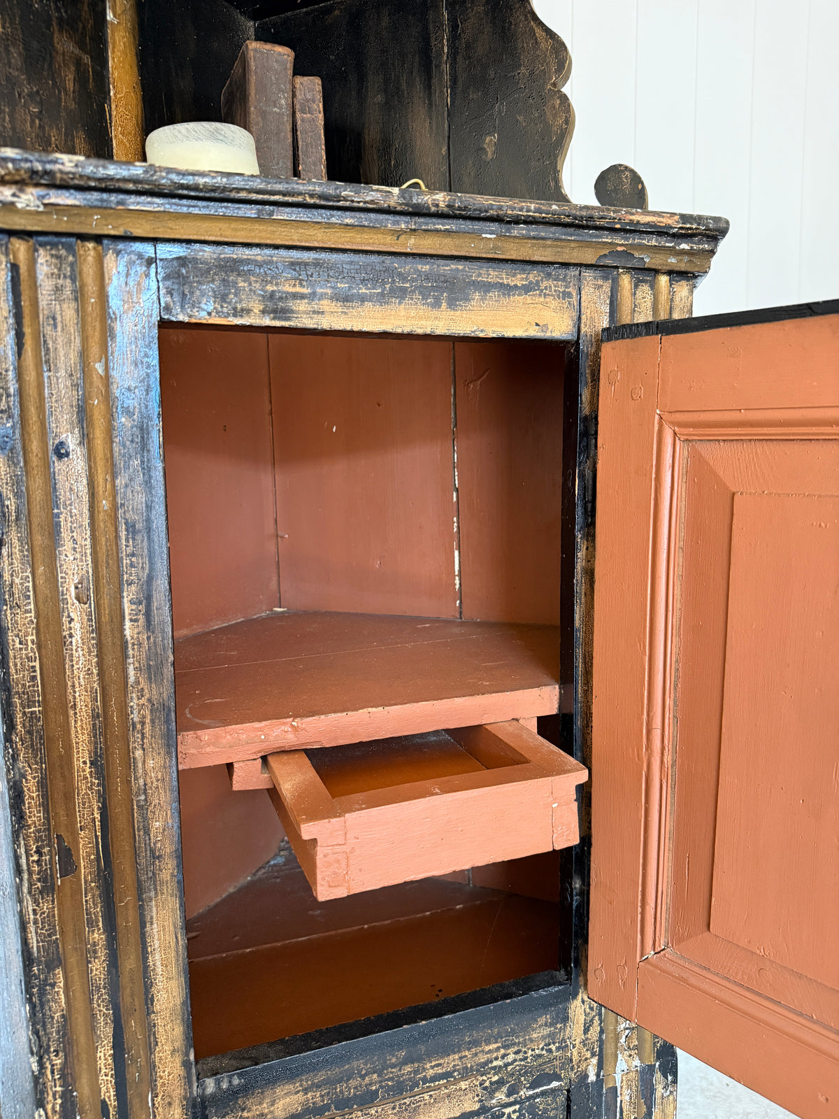 Swedish Black Painted Corner Cupboard, Dated 1793
