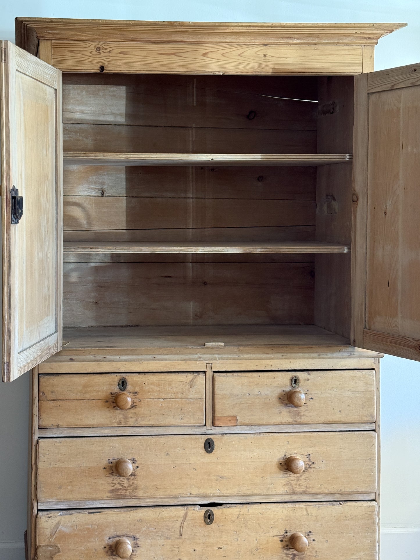 Antique English Pine Linen Press