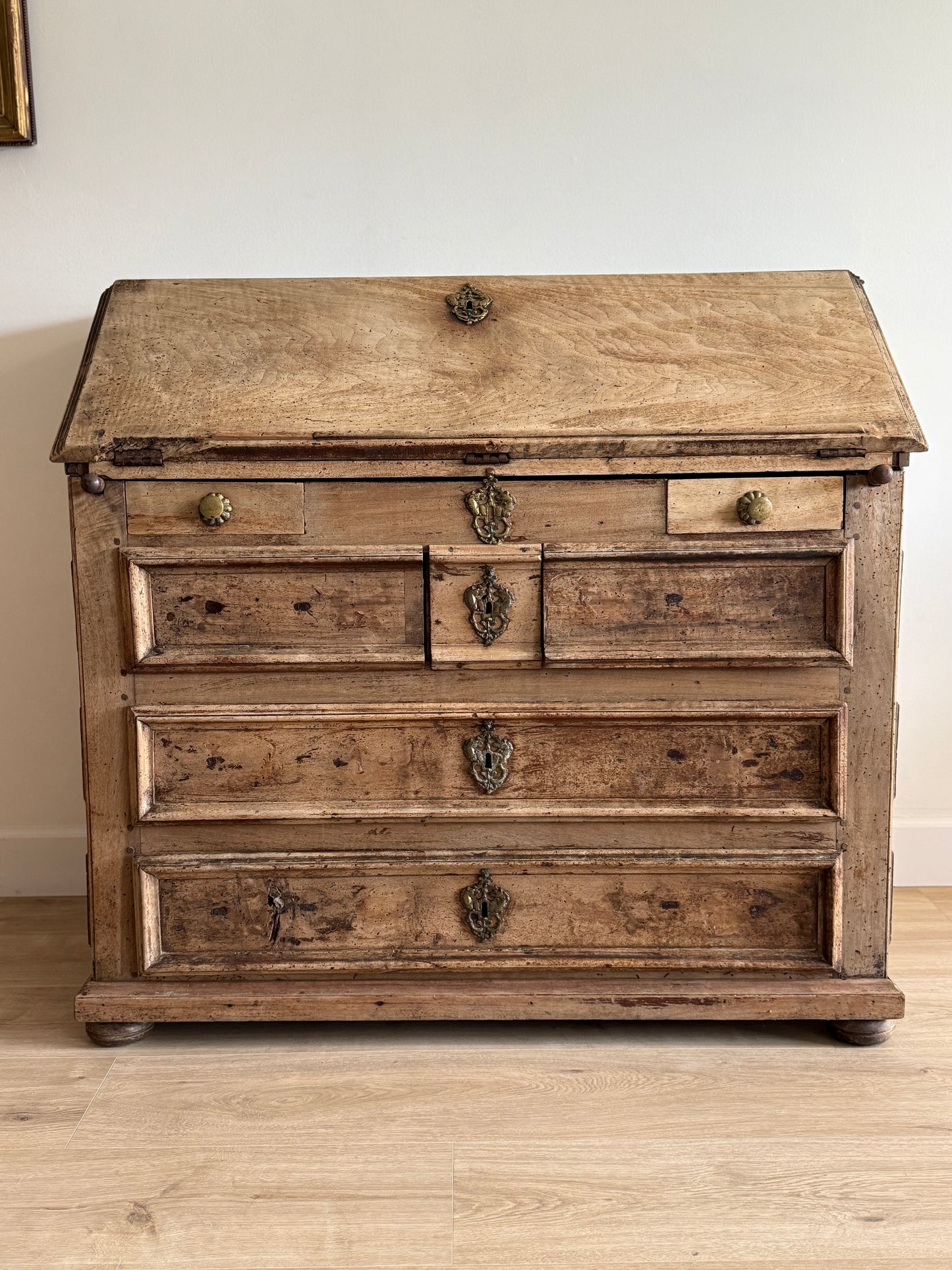 19th Century French Bleached Walnut Secretary Desk, Louis 13th style