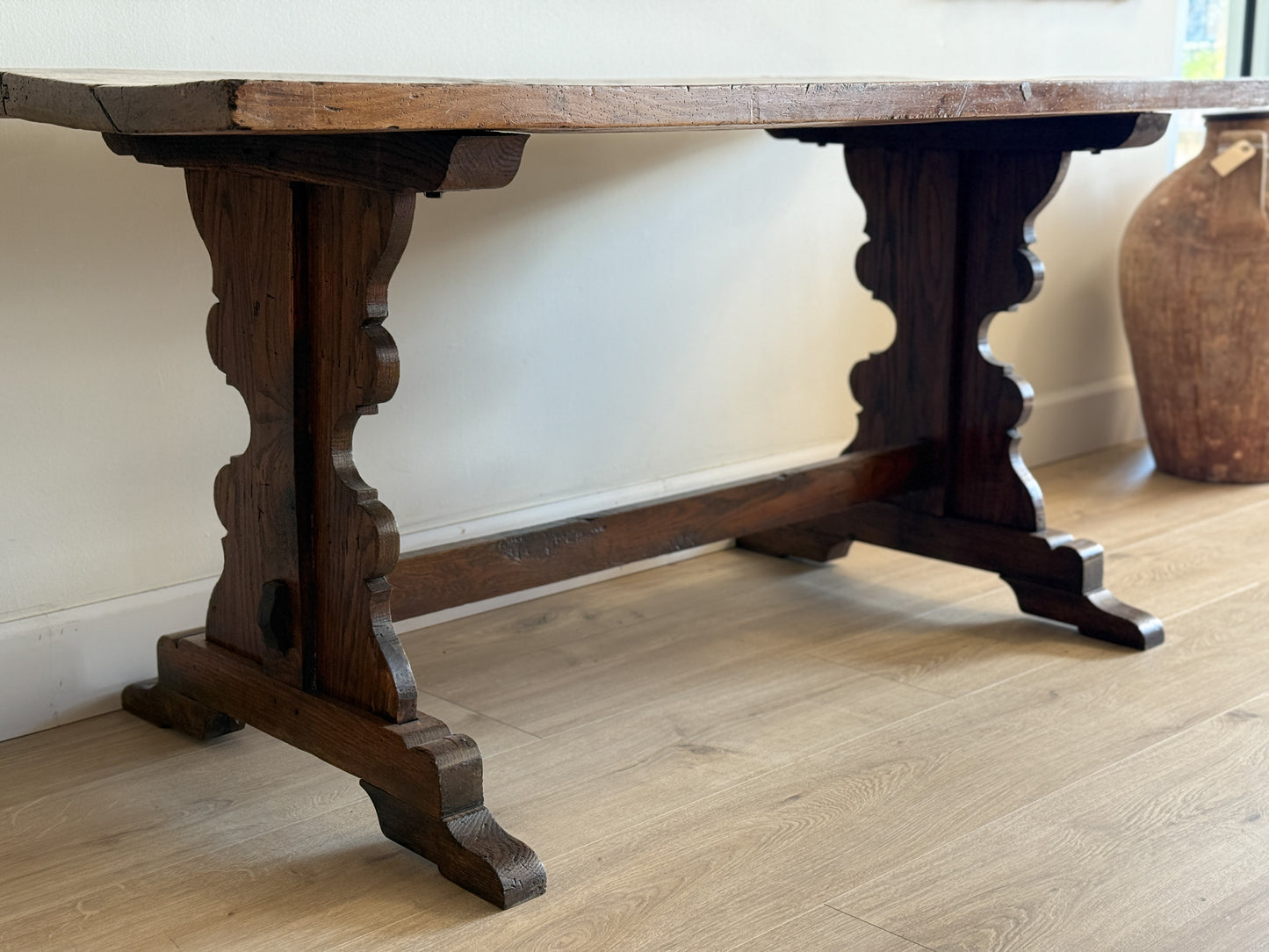 Antique French Dining Table with Oak/Ash base, Fruitwood Top