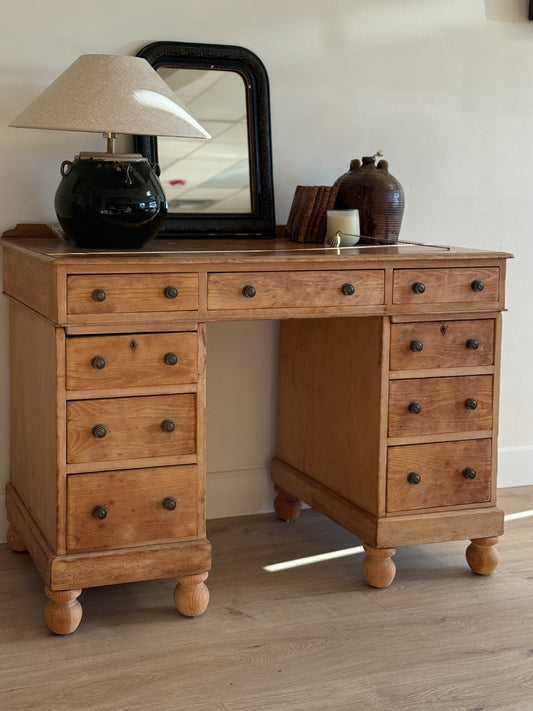 Antique English Pine Pedestal Desk
