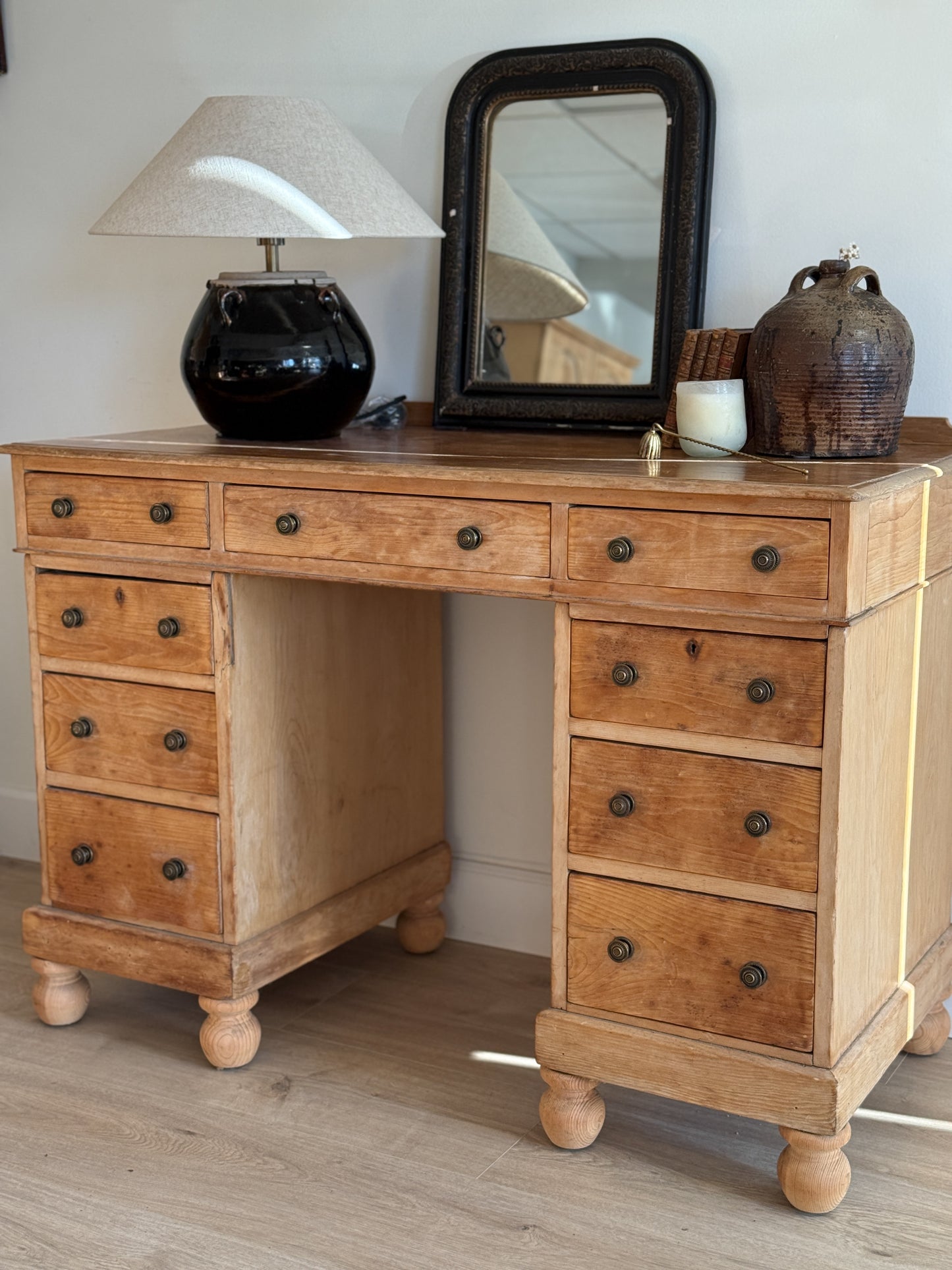 Antique English Pine Pedestal Desk