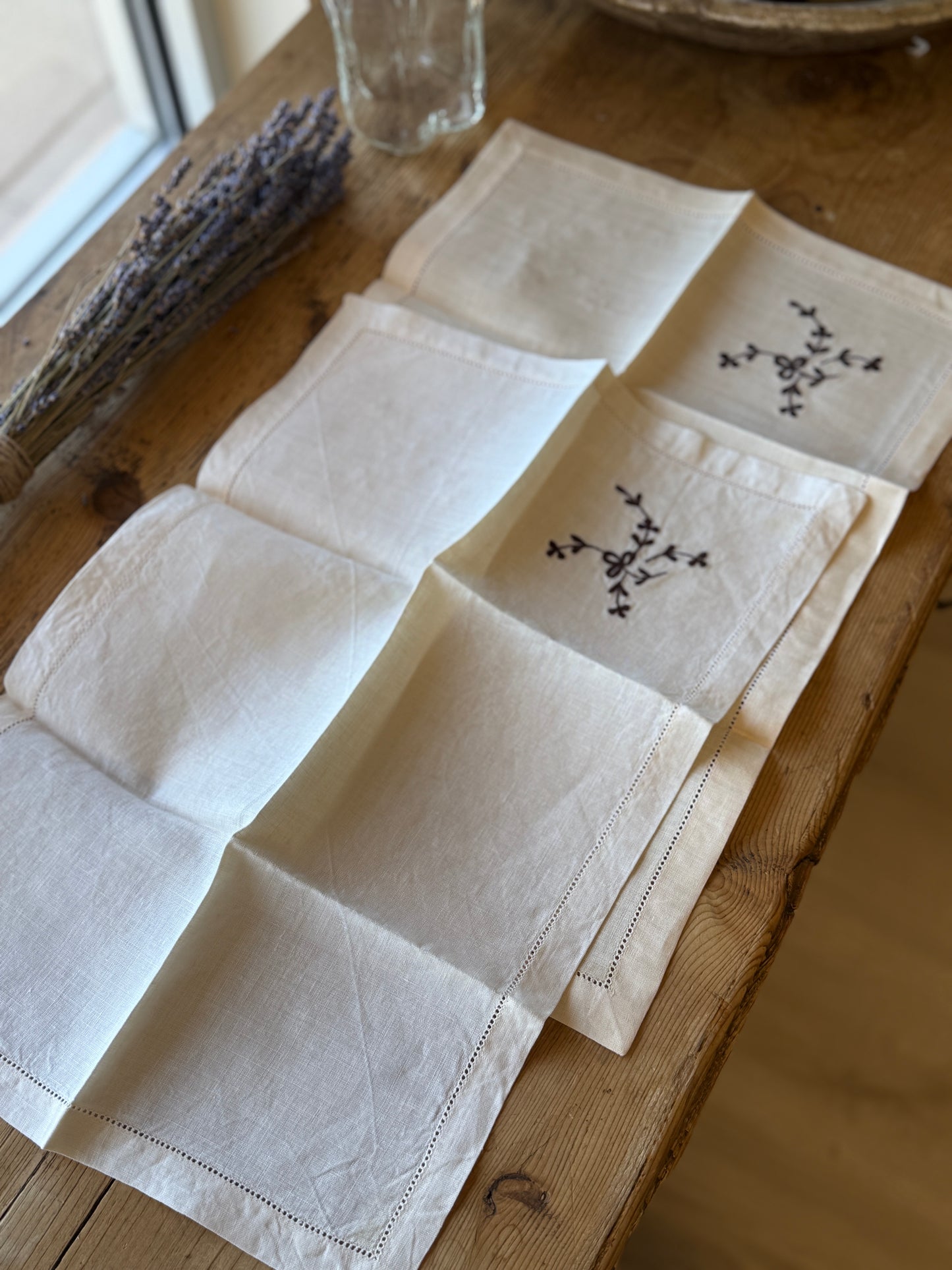 Pair of Antique Hand Embroidered Irish Linens