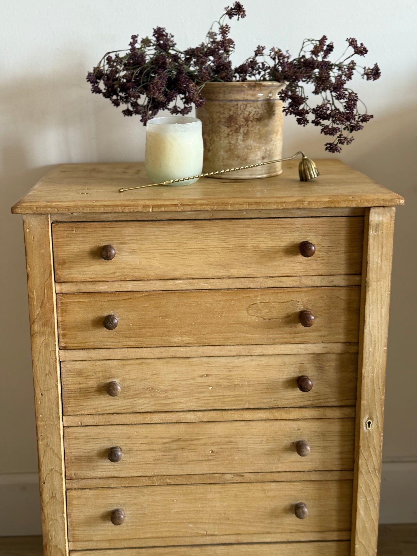Antique Seven Drawer English Pine Wellington Chest/Cabinet