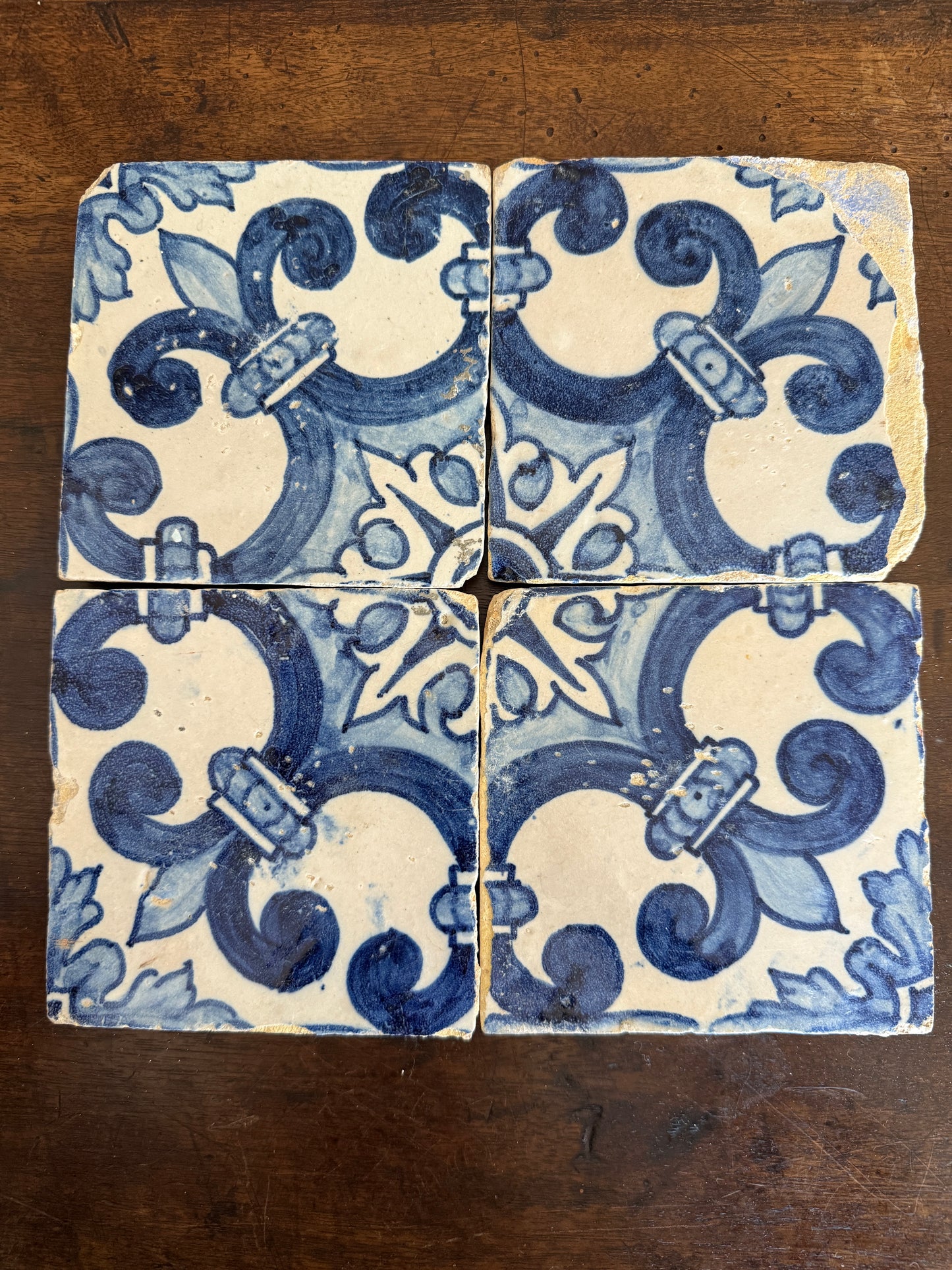 Set of Four Mid 18th Century Portuguese Tiles (2 sets available)