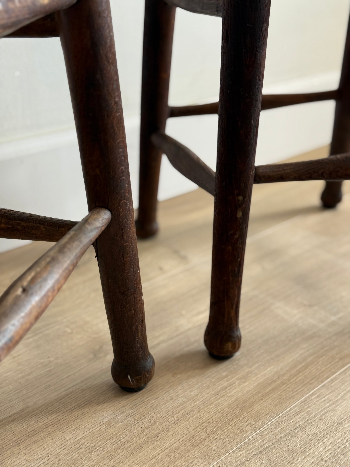 Set of Two Antique English Oak Stools (late 1800s)