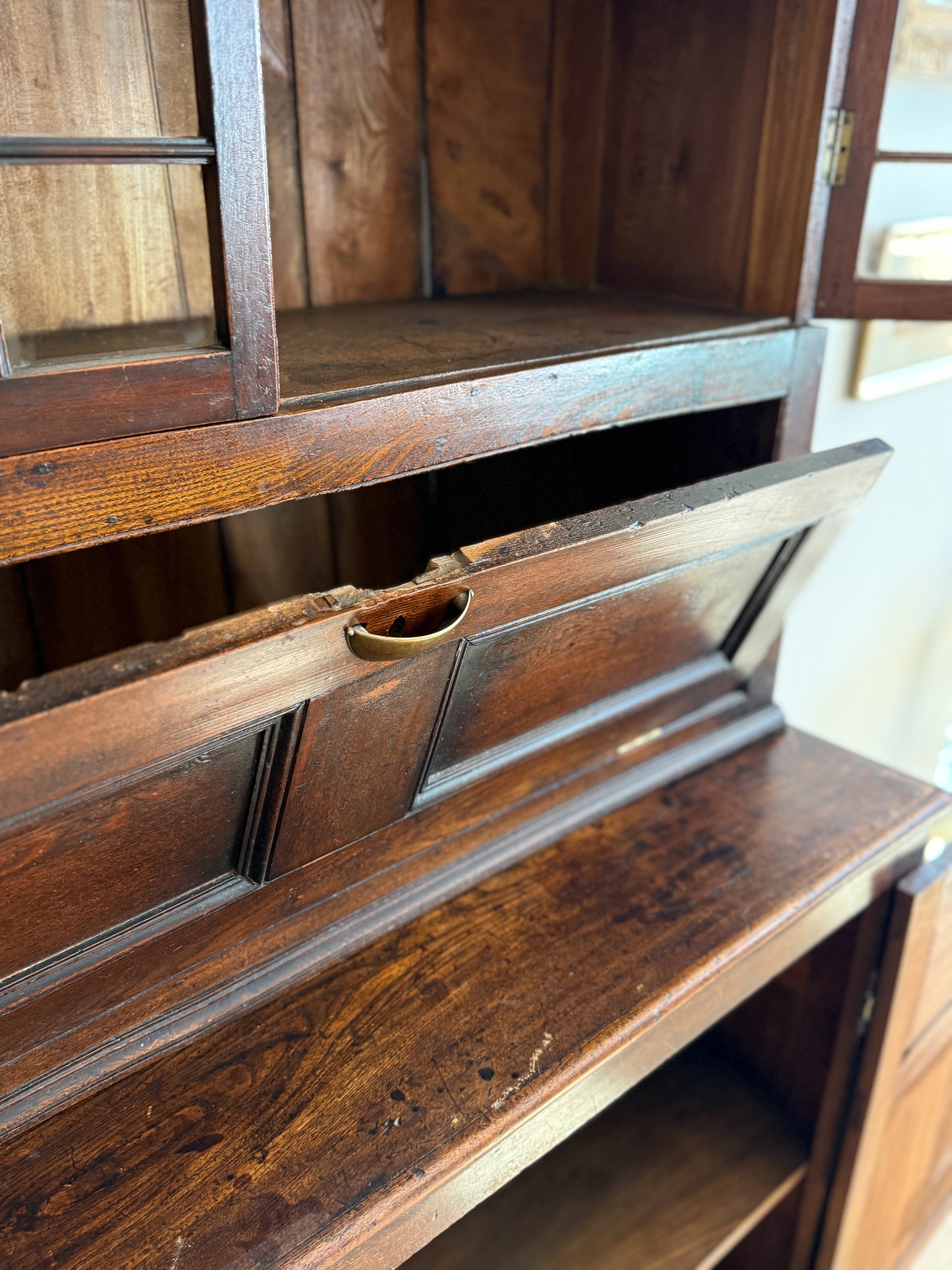 Antique English Oak Hutch with Glass Doors