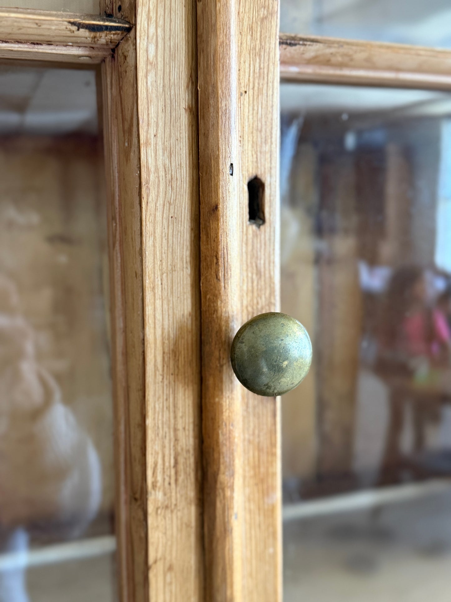 Antique English Pine Cupboard with Glass Upper