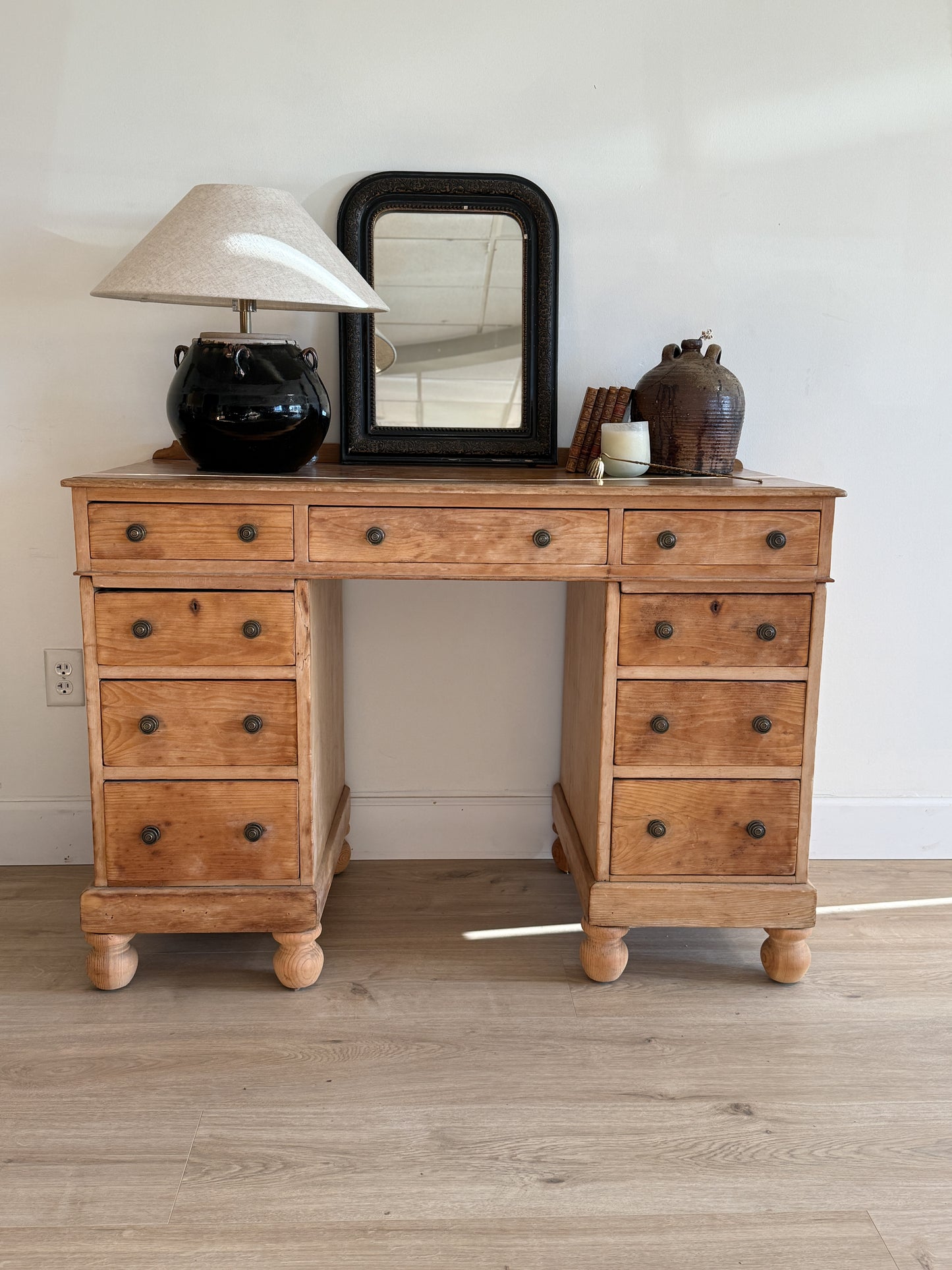 Antique English Pine Pedestal Desk