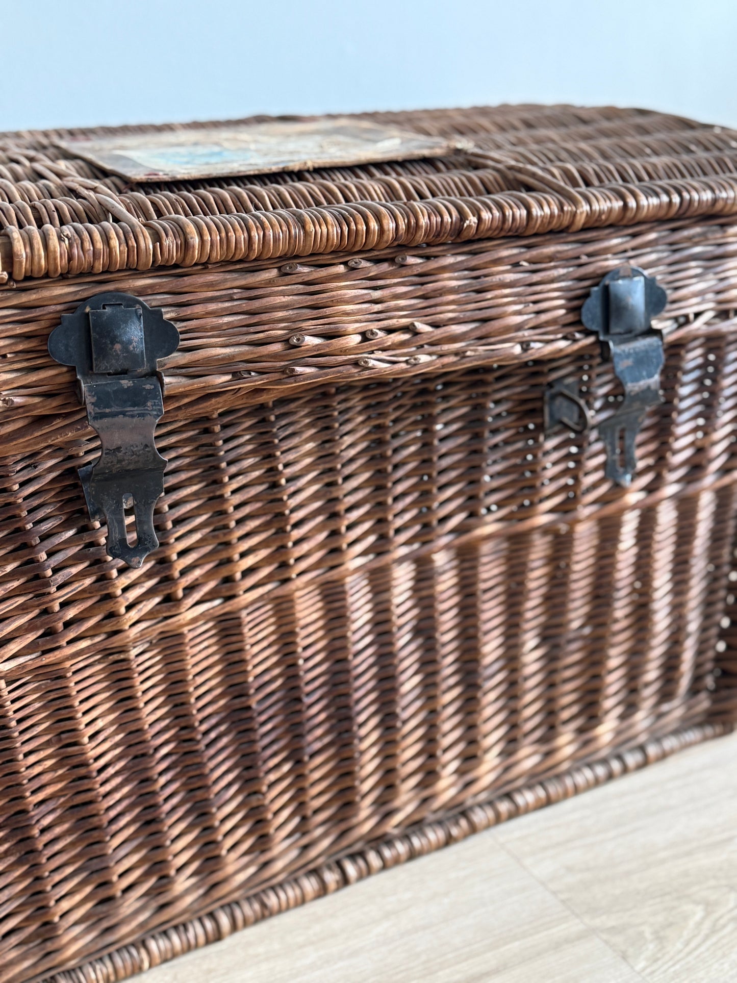 Antique English Woven Trunk, Dark