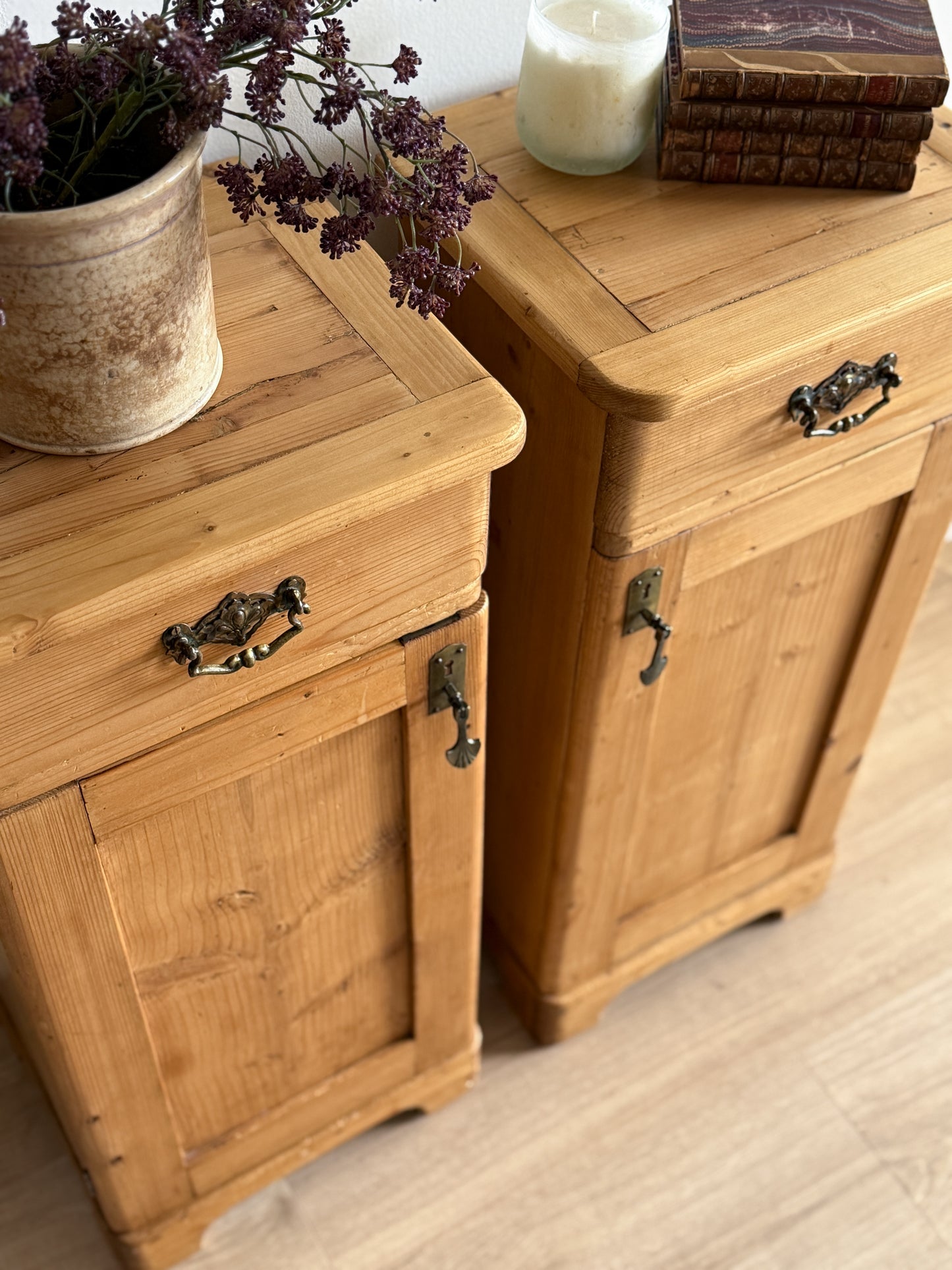 Set of Two Antique English Pine Nightstands