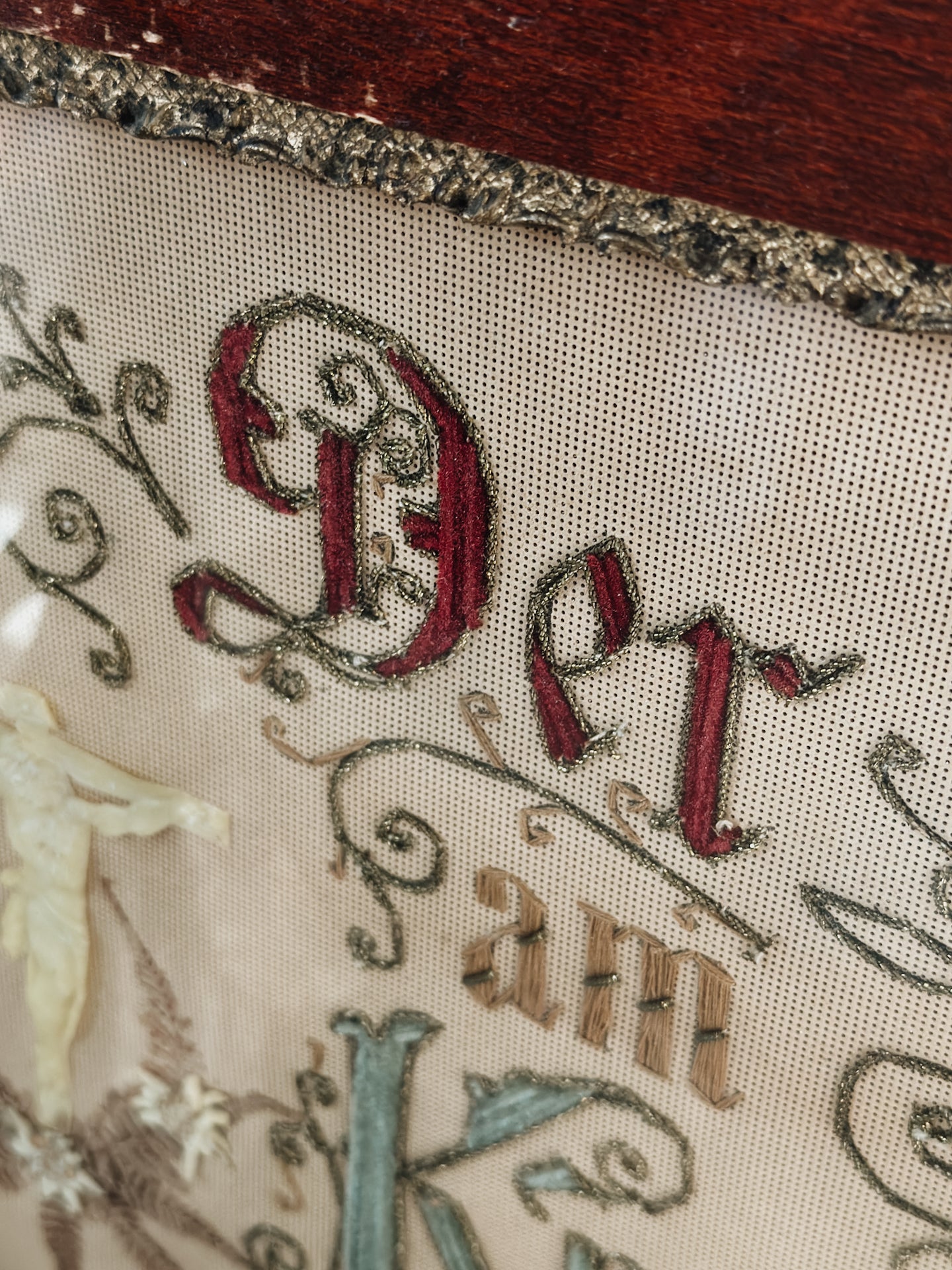 Antique German Christmas Framed Embroidery