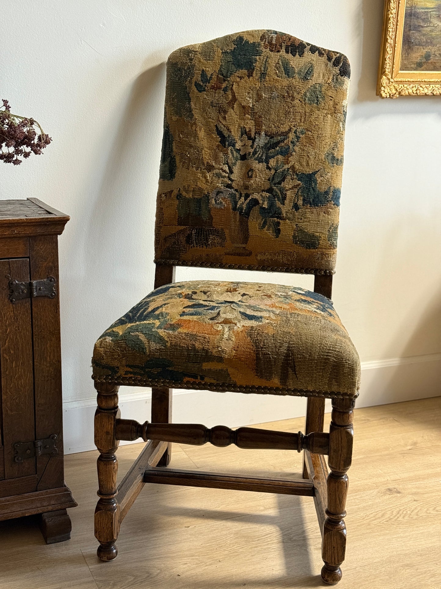 Pair of Two Antique 18th Century French Aubusson Tapestry Chairs