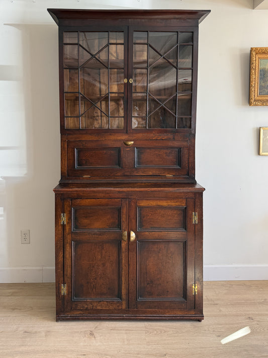 Antique English Oak Hutch with Glass Doors