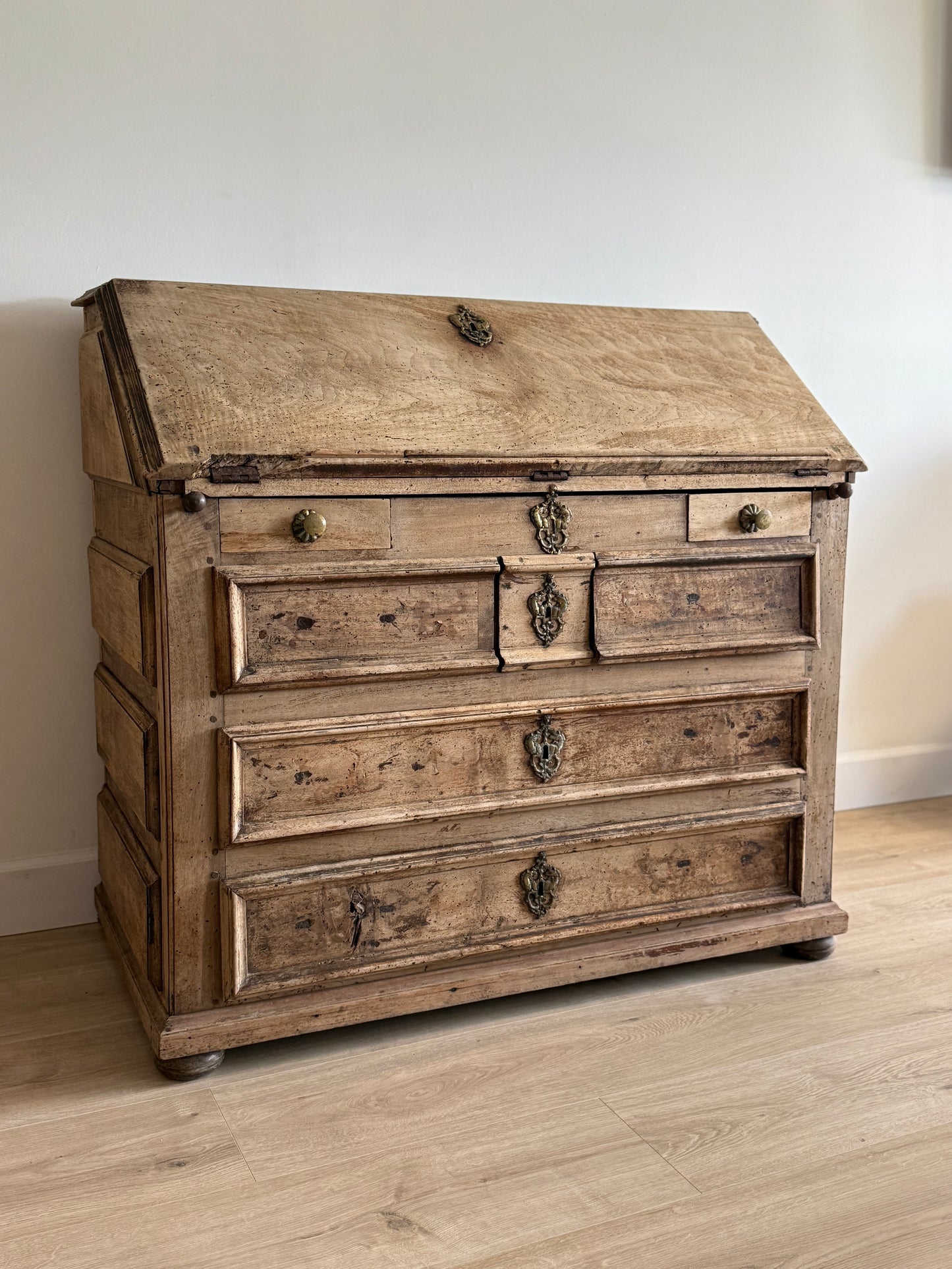19th Century French Bleached Walnut Secretary Desk, Louis 13th style