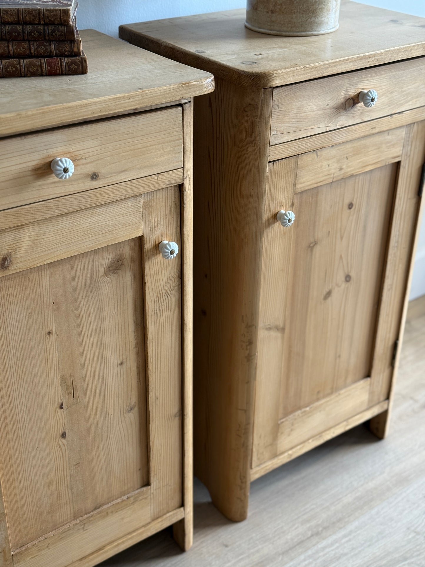 Set of Two Antique English Pine Nightstands
