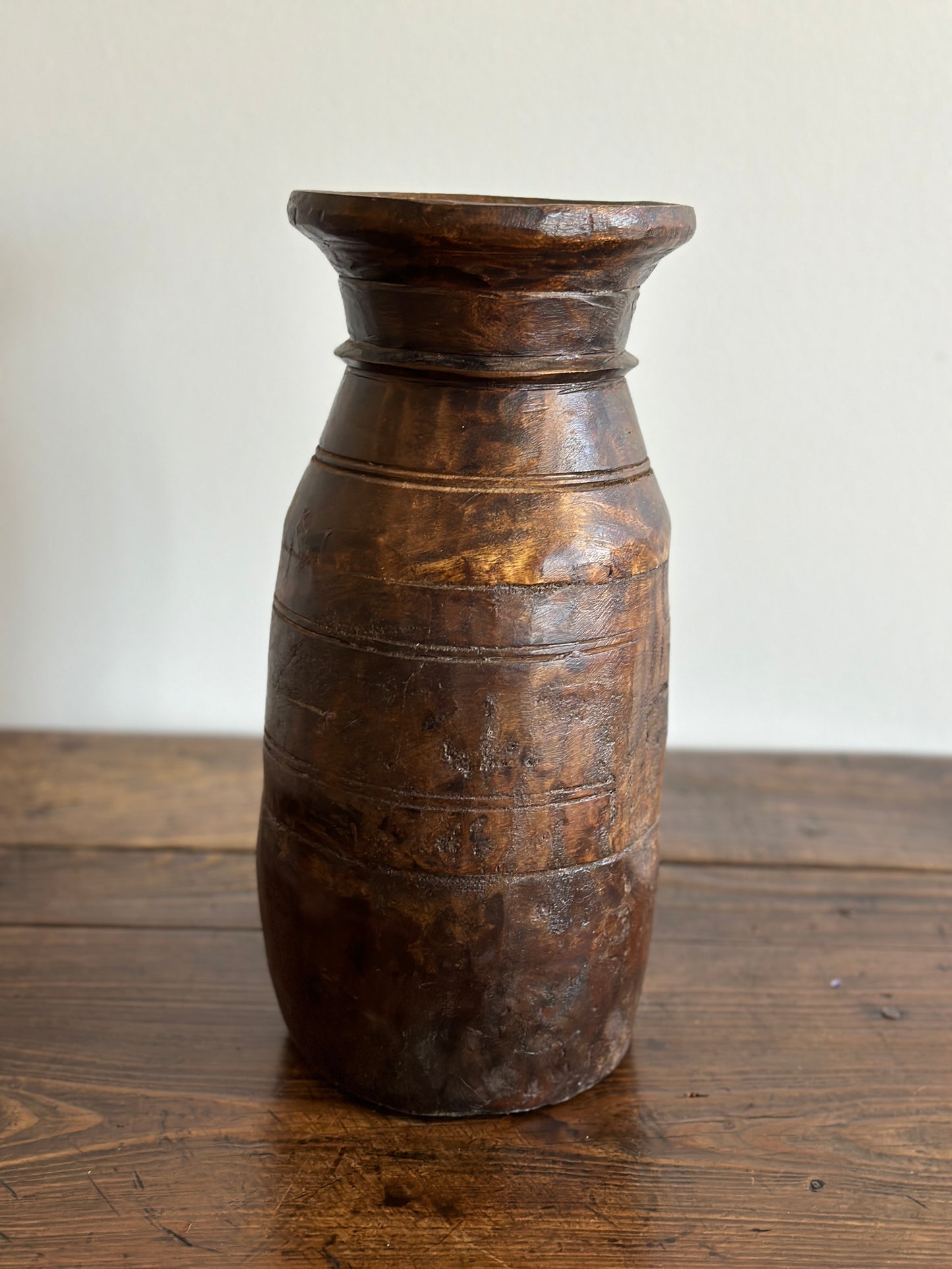 Large Vintage Hand-carved Wood Jug/Pot
