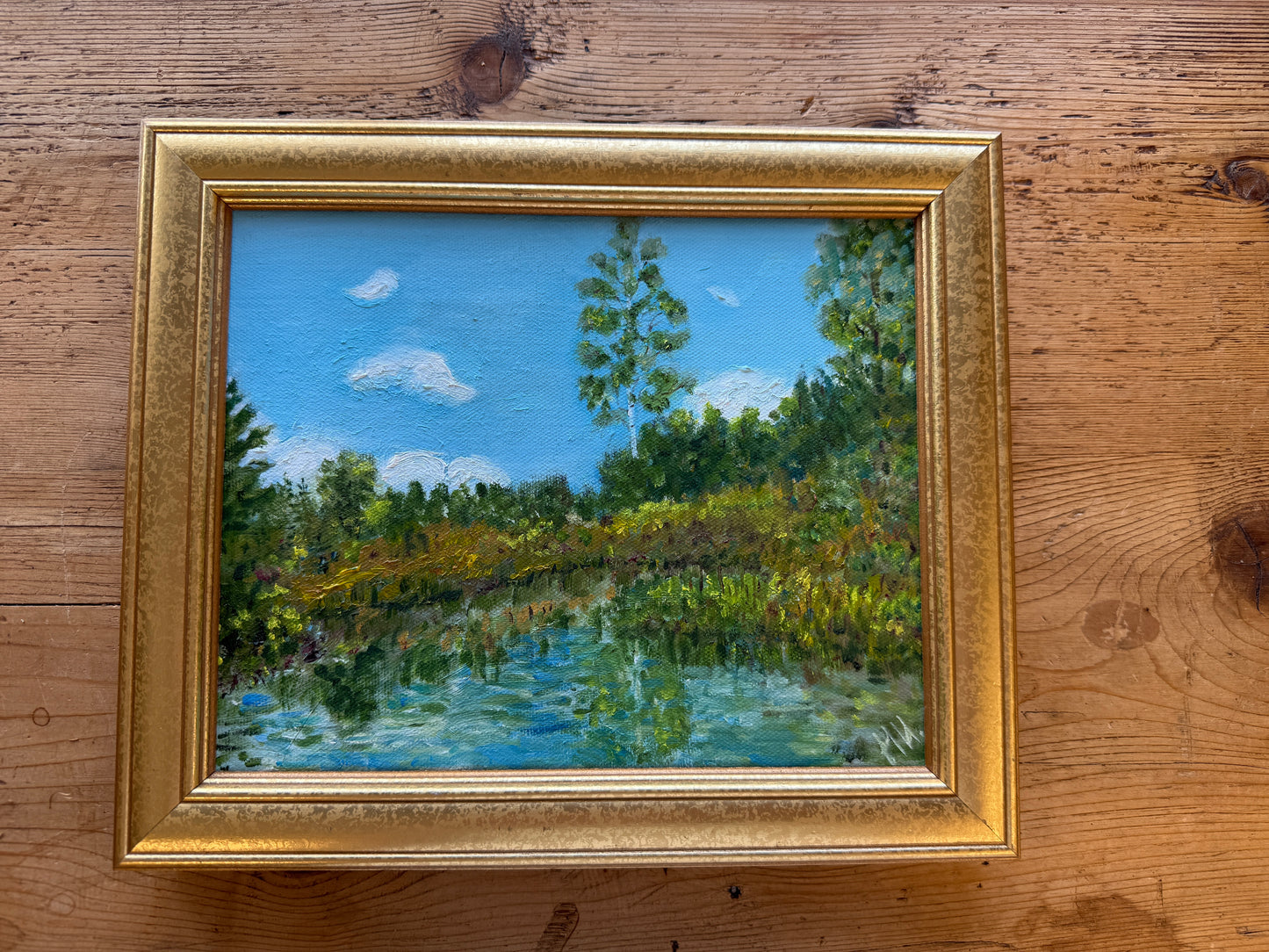 Vintage Original Russian Oil, Country Pond