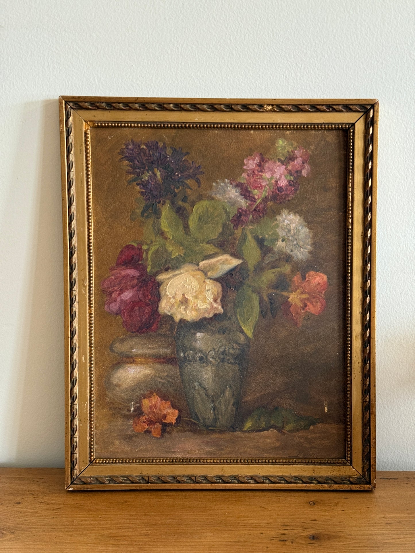 Antique English Oil Painting, Floral