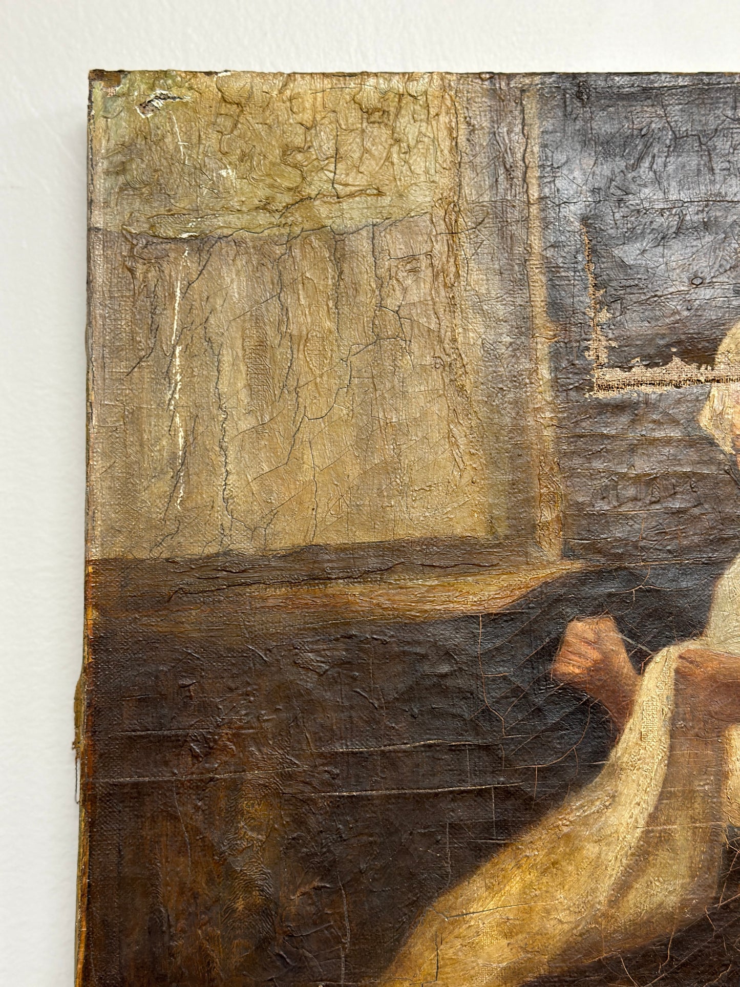 Original Antique Oil Painting on Canvas, Primitive Portrait by Nore